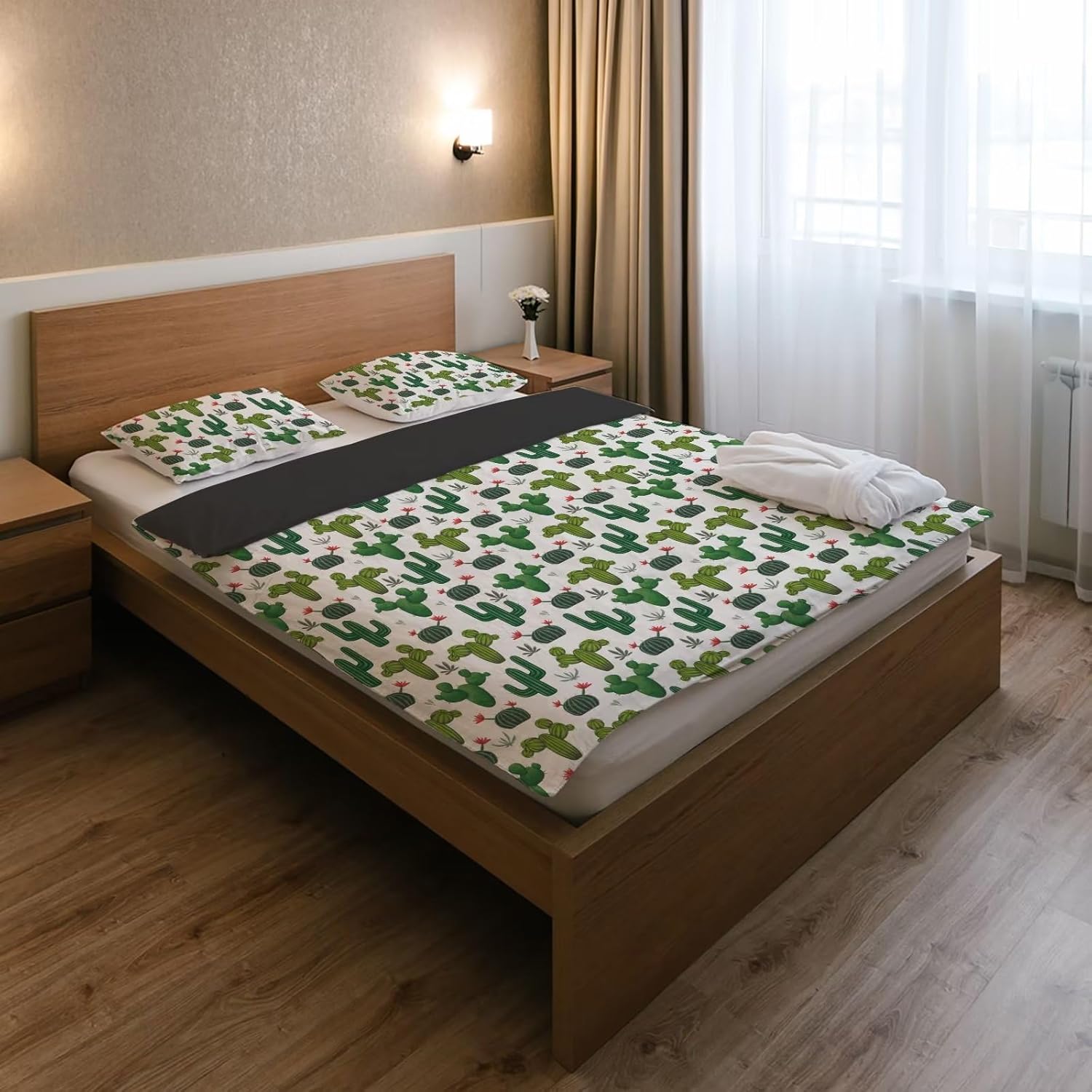 Juego de funda de edredón con estampado de cactus verde, tamaño Queen, funda de edredón para cama de tamaño individual, funda de edredón suave