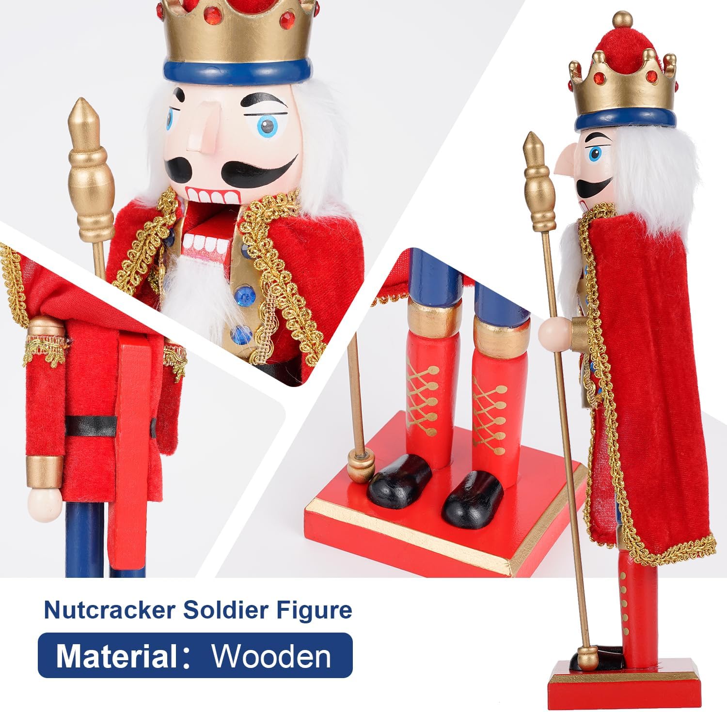 COMBIUBIU Decoraciones navideñas de 15 pulgadas, adornos de cascanueces de madera, soldado, muñeco de cascanueces de Navidad coleccionable festivo,