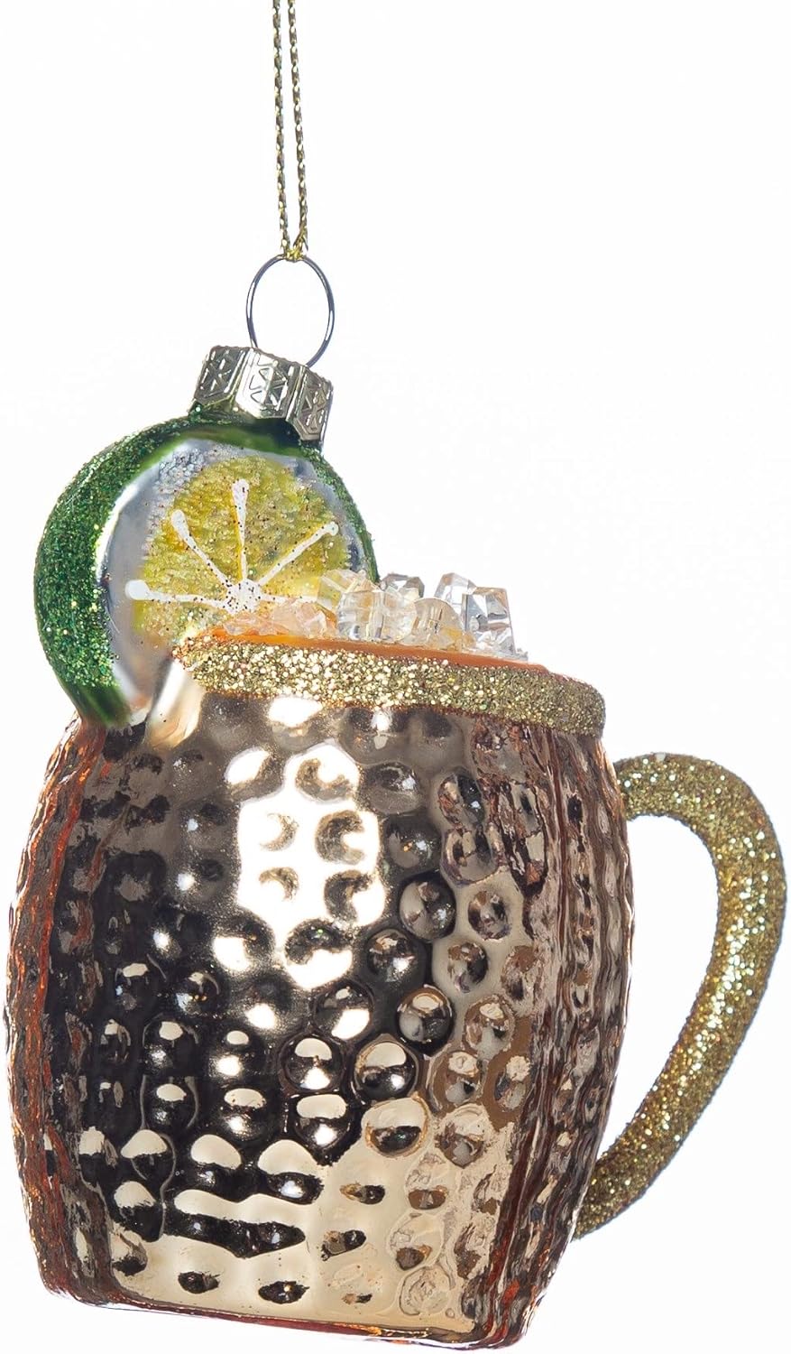 Juego de 2 adornos de Navidad soplados de vidrio soplado Moscow Mule, adornos de cóctel de vidrio soplado para decoración de árbol de Navidad