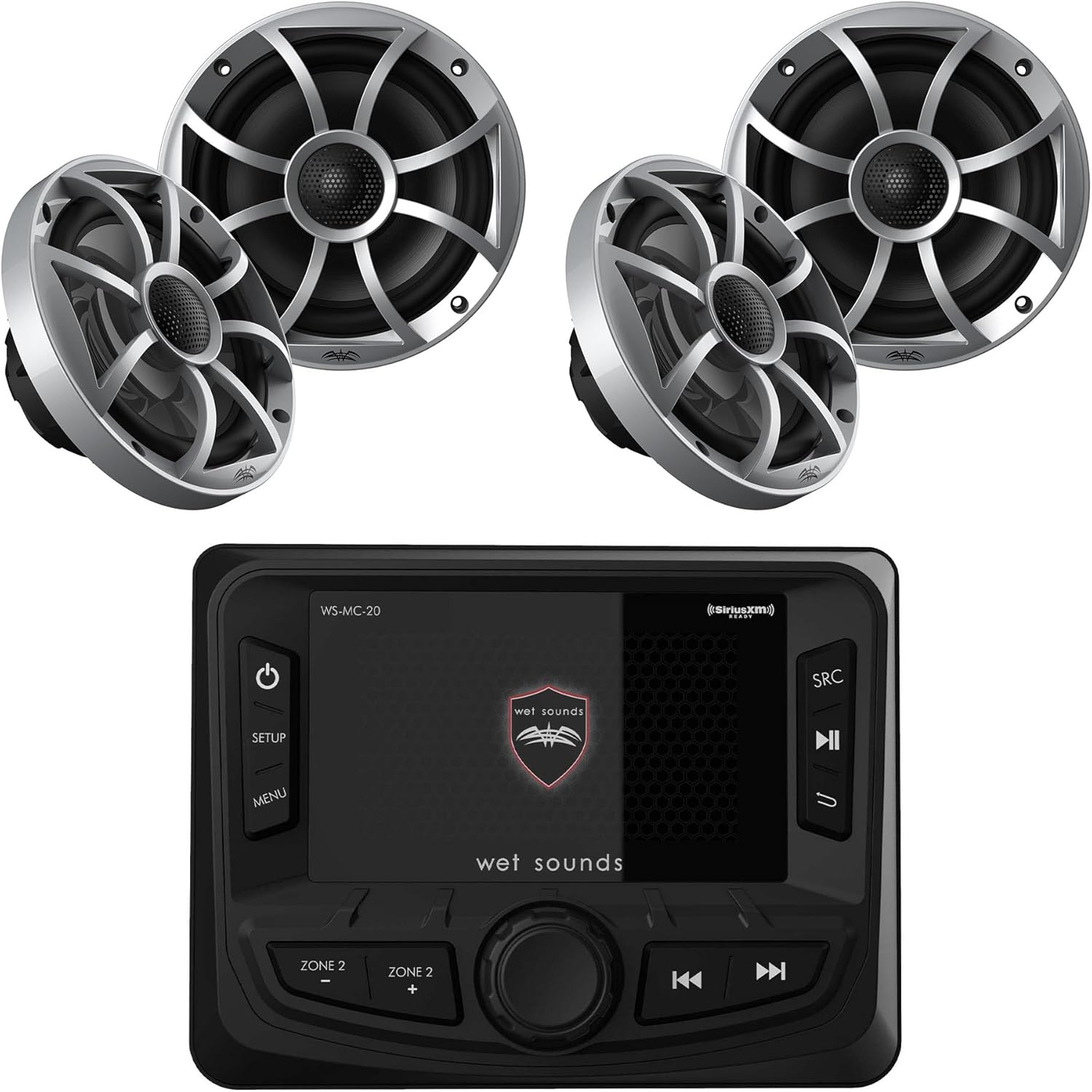 Wet Sounds WS-MC-2 – Radio marina con 2 pares de sonidos húmedos, repuesto OEM 65ic-S Serie XS-Cono plateado de 6.5 pulgadas, par de altavoces
