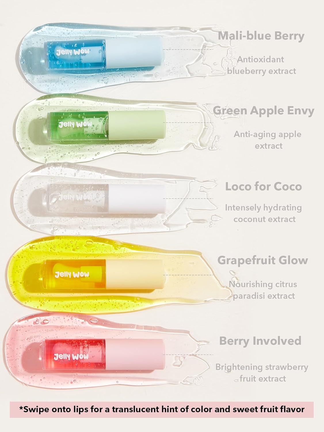 SHEGLAM Jelly Wow – Aceite hidratante no pegajoso para labios, brillo labial hidratante y voluminoso, brillo de pomelo