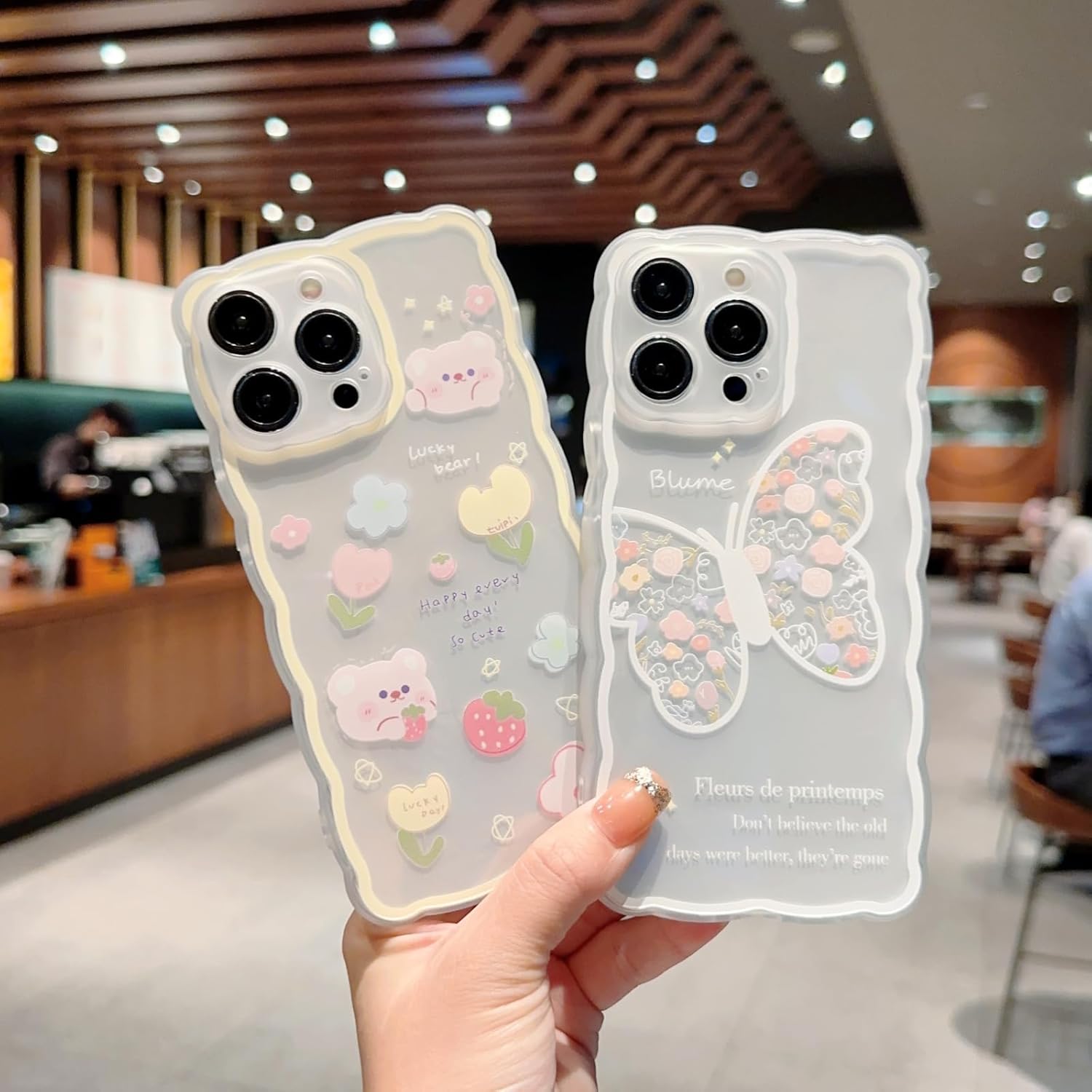 SZXYCZL Funda compatible con iPhone 15 Pro Max, bonito diseño floral de dibujos animados de oso y mariposa para mujeres y niñas, funda estética