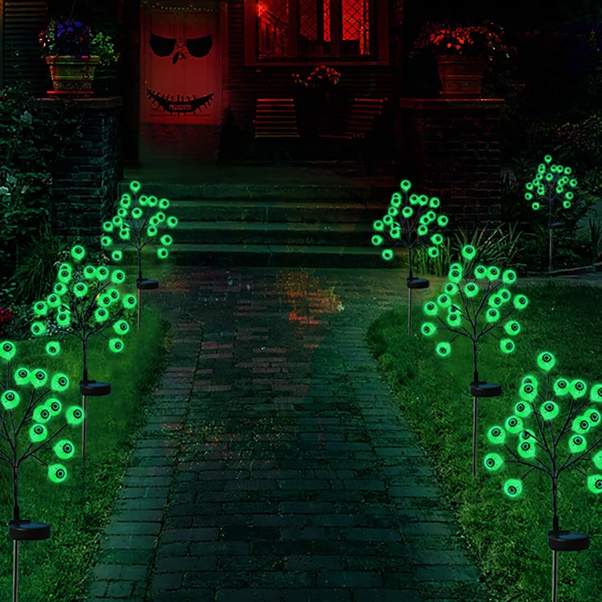 Decoraciones de Halloween para exteriores, luces solares de Halloween, paquete de 2 40 luces LED impermeables de estaca para decoración de
