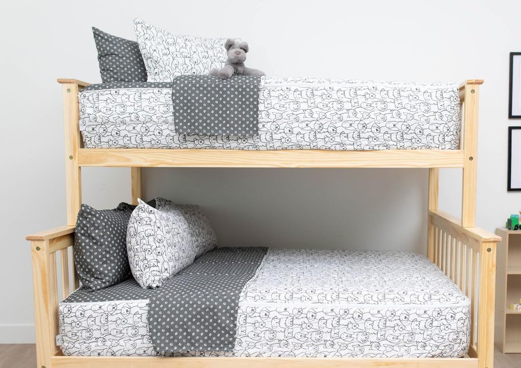 Beddy’s Nod & Winks – Juego de ropa de cama tamaño matrimonial con cremallera para niños, tema de perros cachorros, juego blanco de 5 piezas con