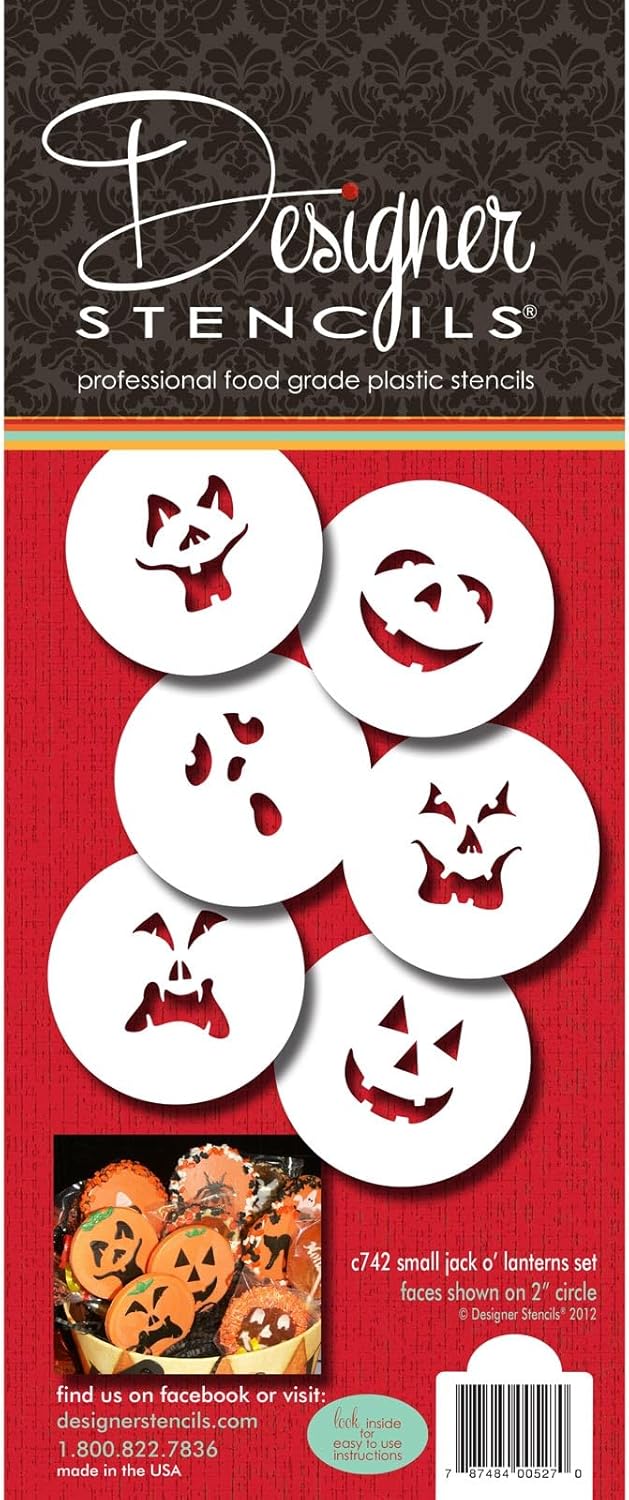 Designer Stencils 742 mini plantillas de galletas Jack-o-Lantern Faces, Beigesemitransparentes