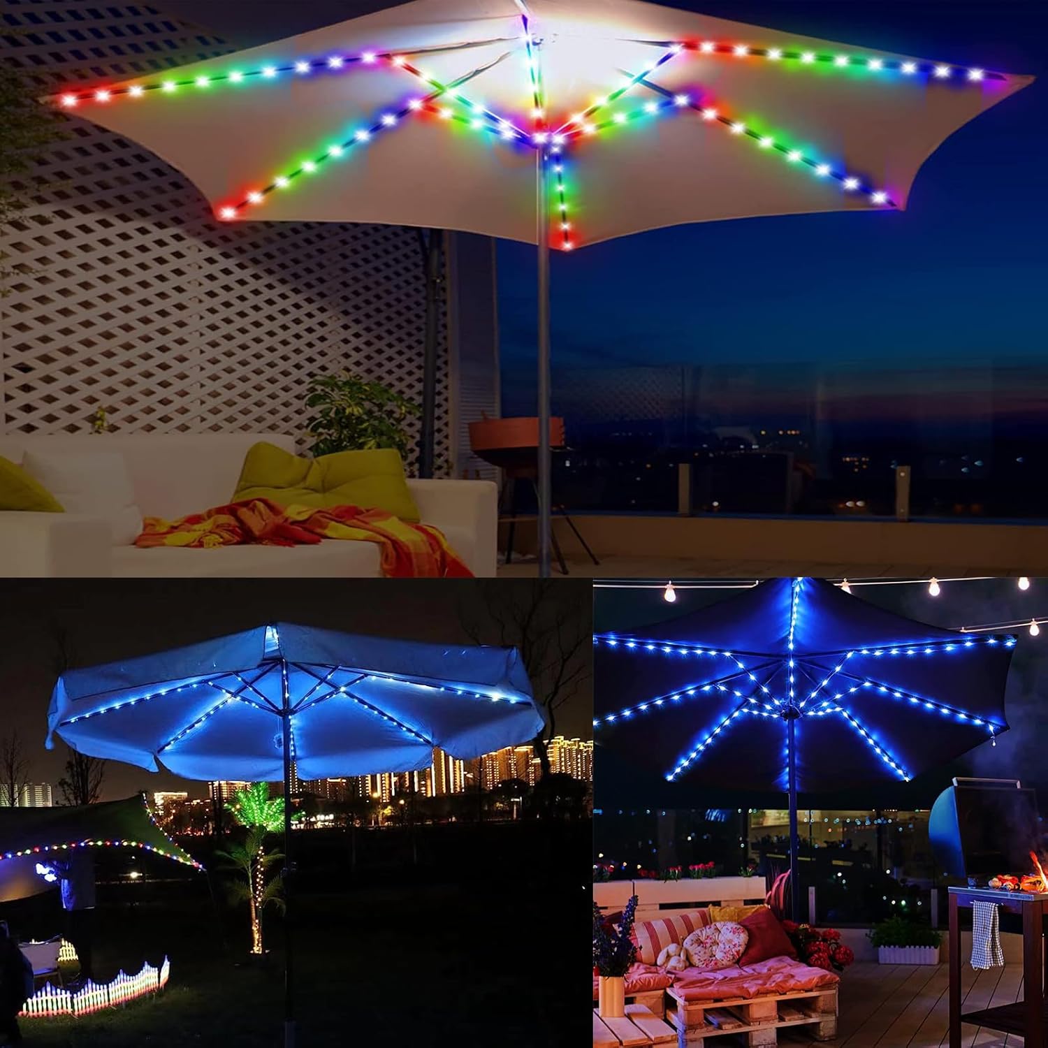 AMZSTAR Luz solar para sombrilla de patio con 8 modos de iluminación y control remoto LED inalámbrico para sombrilla de mesa, iluminación al aire