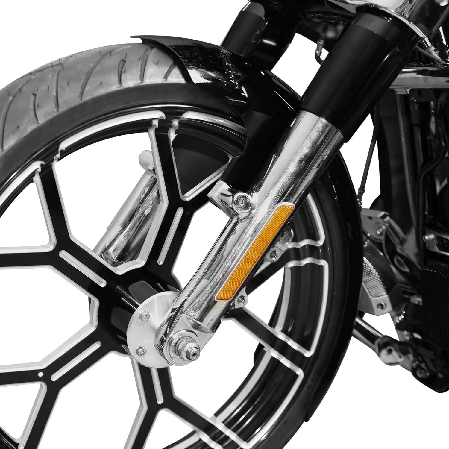 XMT-MOTO Guardabarros delantero envuelto de 21 pulgadas para Harley Davidson Touring Road King Custom Baggers 1997-2013, negro pintado