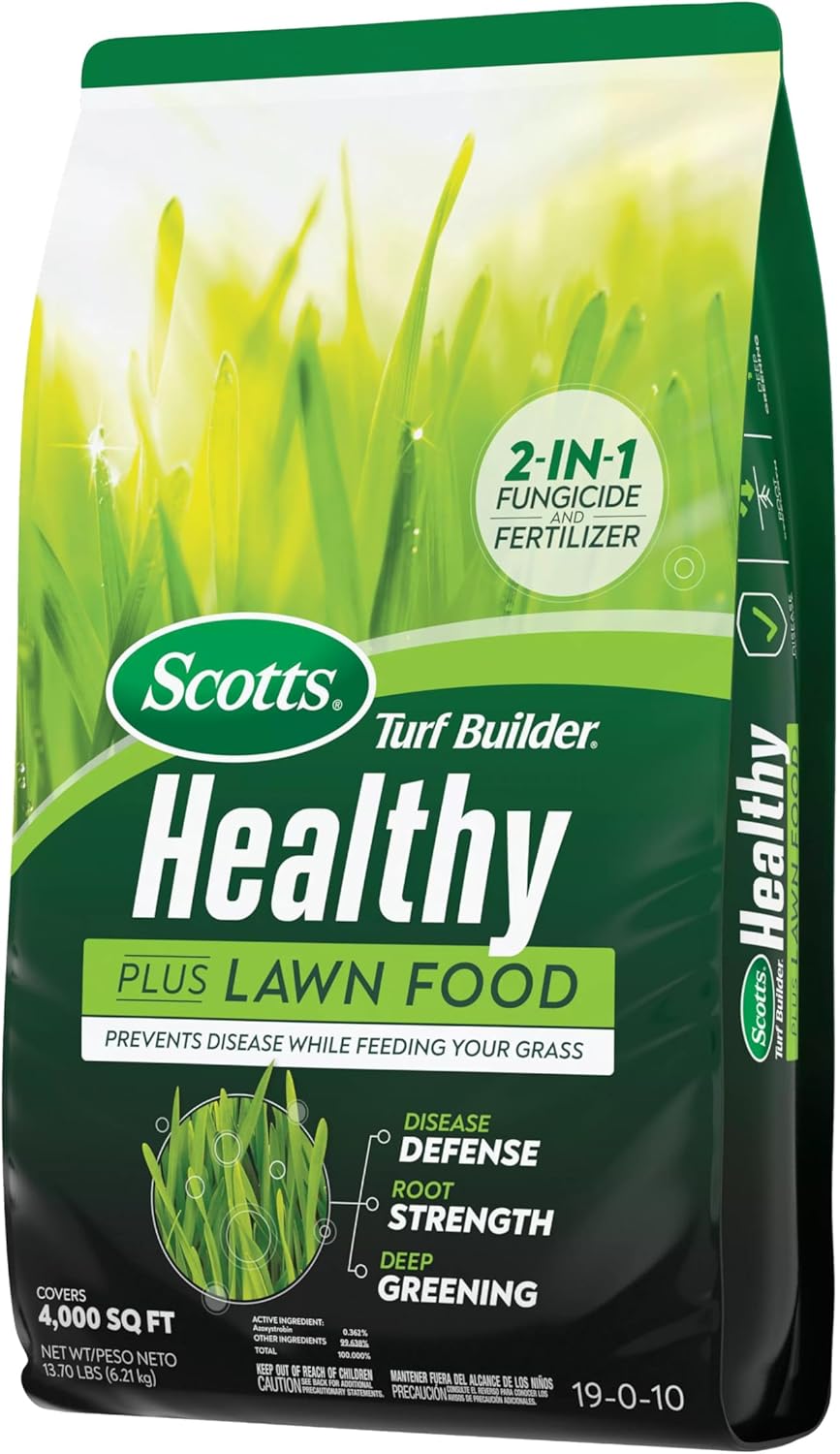 Scotts Turf Builder Healthy Plus – Alimento para césped, fungicida y fertilizante 2 en 1, 4,000 pies cuadrados, 13.70 libras.