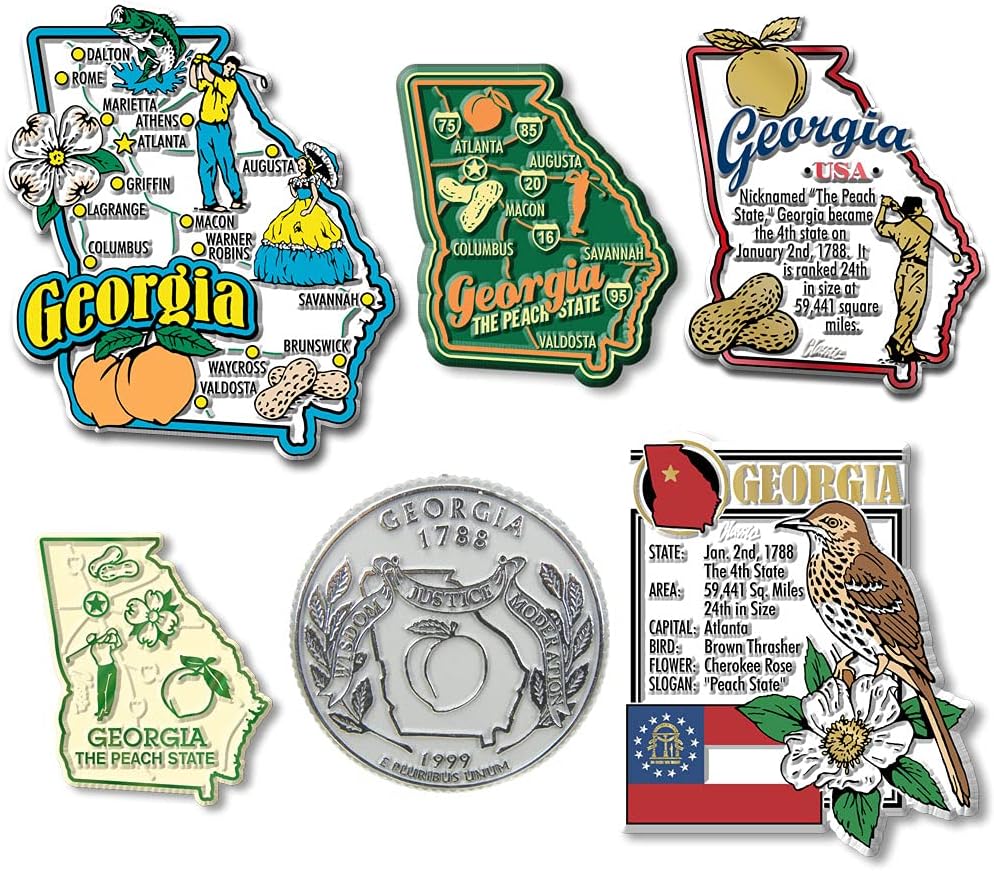 Classic Magnets – Juego de imanes de seis piezas de Georgia, incluye 6 diseños únicos, recuerdos coleccionables fabricados en los Estados Unidos