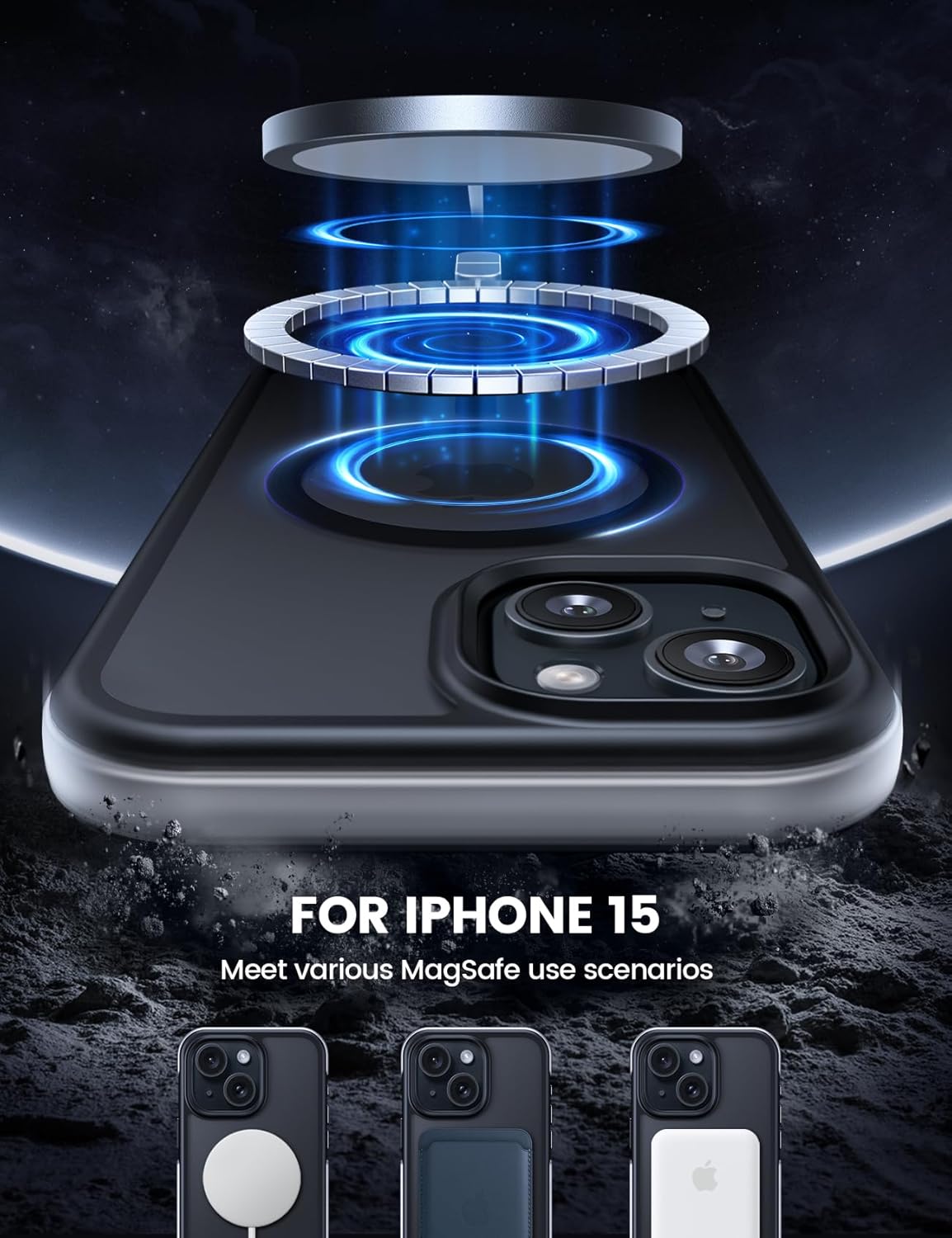 Lamicall Funda magnética para iPhone 15 para MagSafe – protección contra caídas de grado militar de 18 pies Funda con parachoques de aire y bordes
