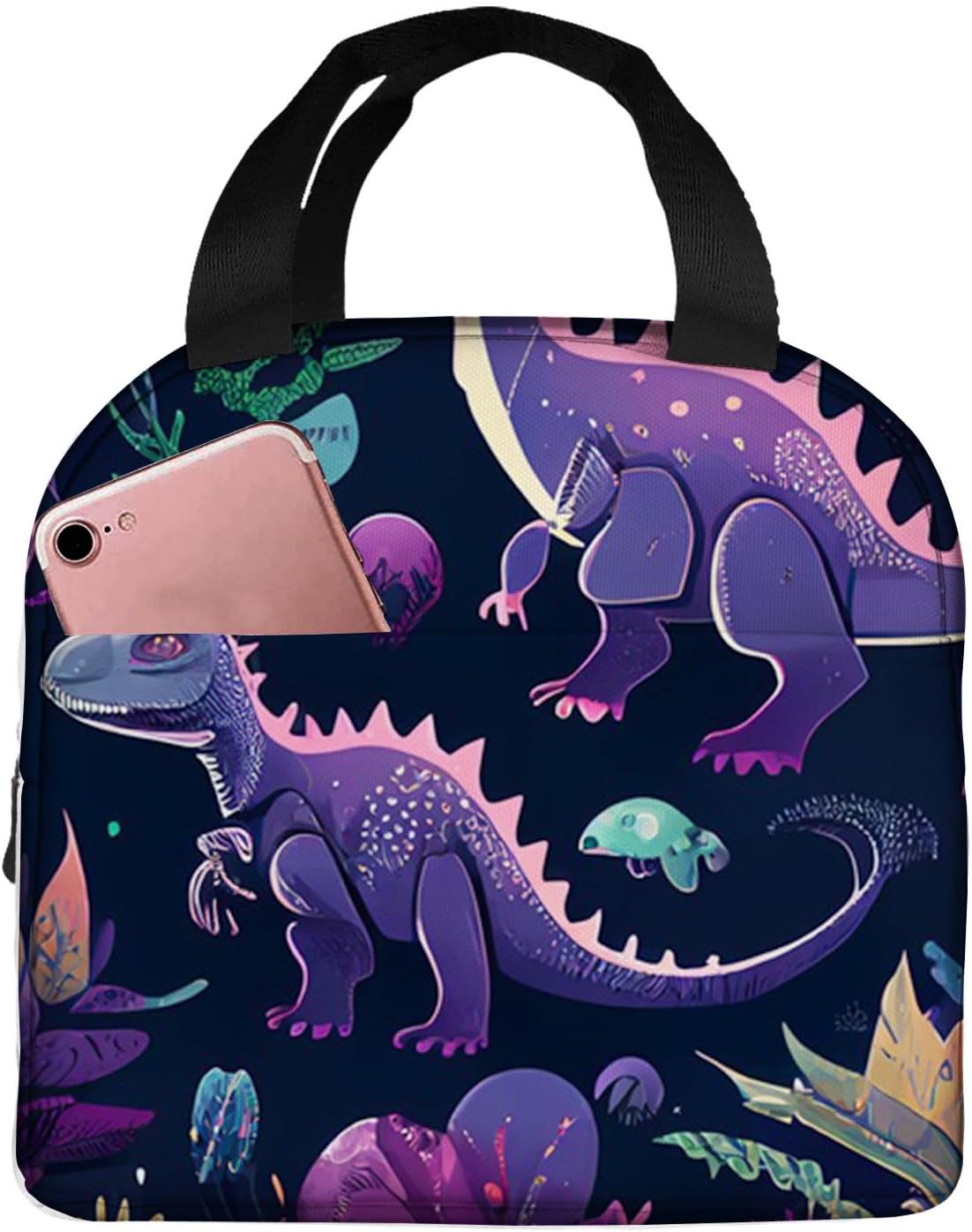 Lonchera aislada para mujeres y hombres, bonito juego de dinosaurios de dibujos animados con varias plantas, reutilizable, a prueba de fugas, para