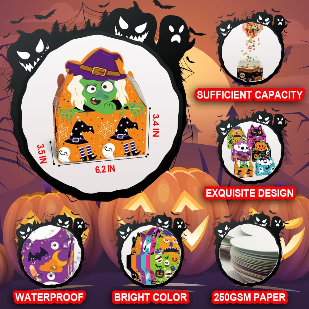KiDEPOCH 24 cajas de cartón de Halloween, cajas de regalo divertidas para cajas de regalo de Halloween, características para dulces, aperitivos,