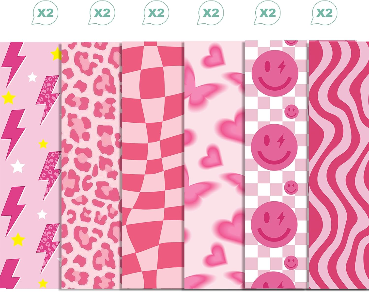 Bolsome 12 hojas de papel de regalo temático preppy, papel de regalo con diseño de leopardo y mariposa sonriente rosa para principios de la década