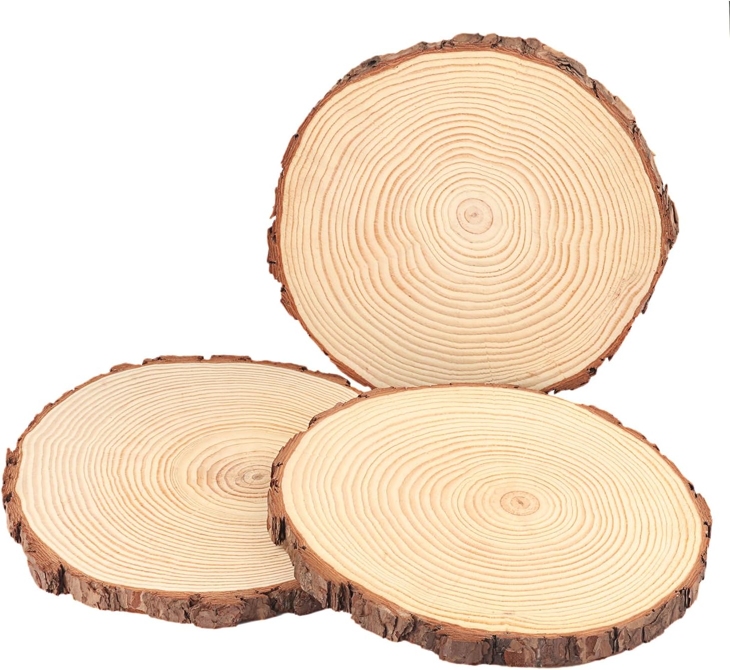 3 piezas de rebanadas de madera natural de 10 a 12 pulgadas, círculos de madera de pino sin terminar con cortezas para posavasos, manualidades,