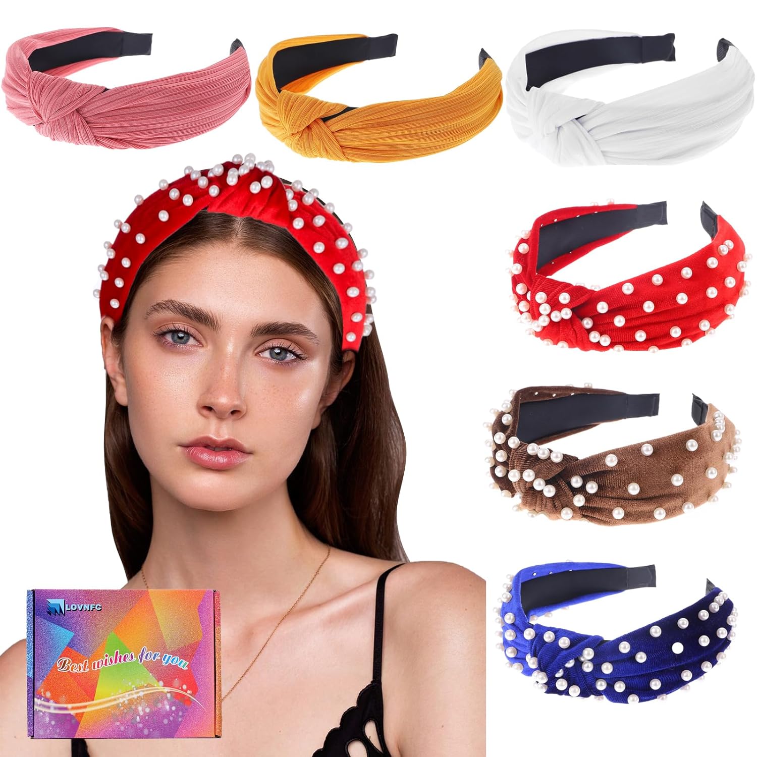 Diademas para mujer, 6 diademas anudadas antideslizantes a la moda para mujeres y niñas, bandas para el pelo con nudo superior ancho, turbante,
