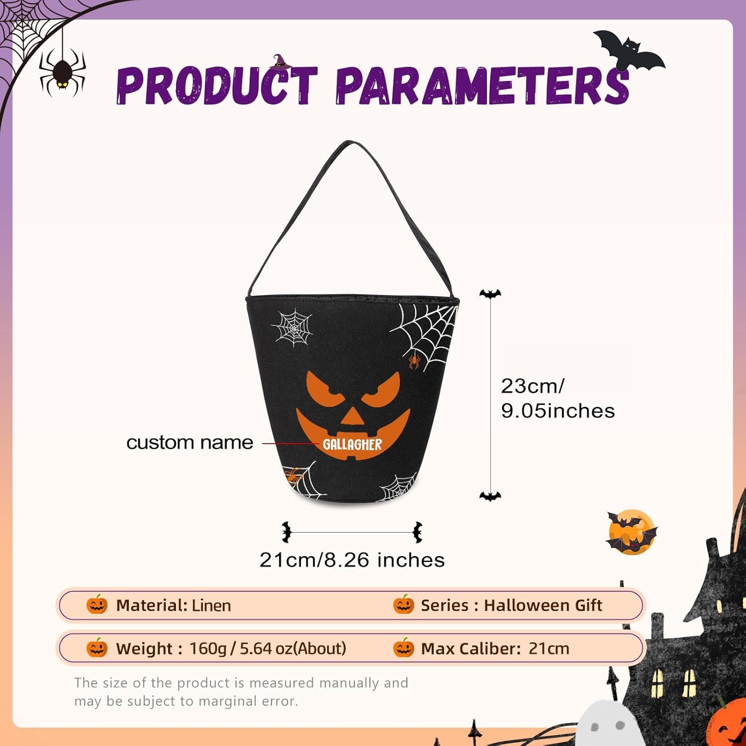 Cubo personalizado con nombre, cesta de dulces de Halloween, bolsa para niños y niñas, cubo de calabaza para fiesta de Halloween (estilo 3)