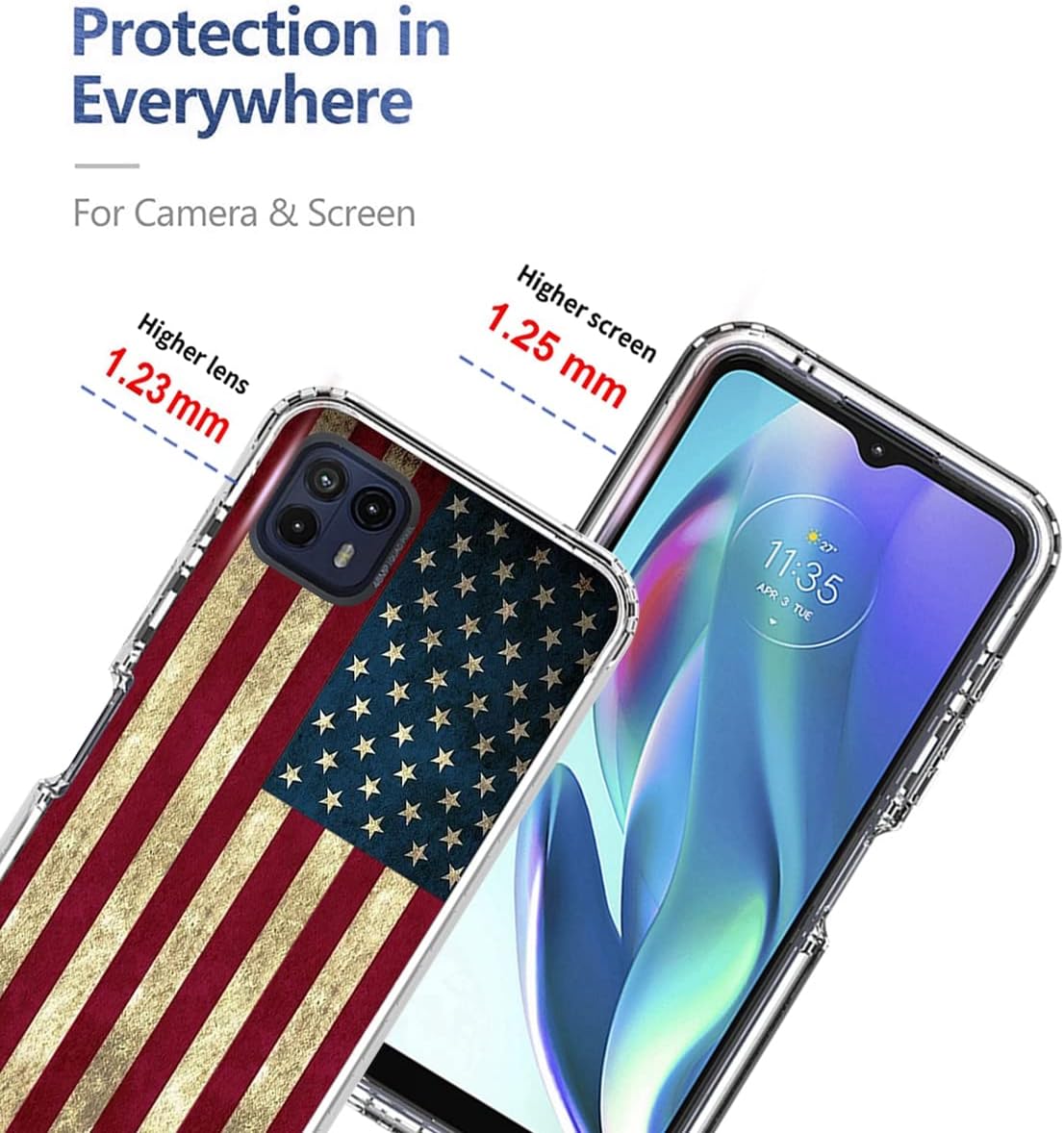Funda para Moto G50 5G, Motorola G50 XT2149-1 con protector de pantalla de vidrio templado, bonito patrón de bandera transparente de cuerpo