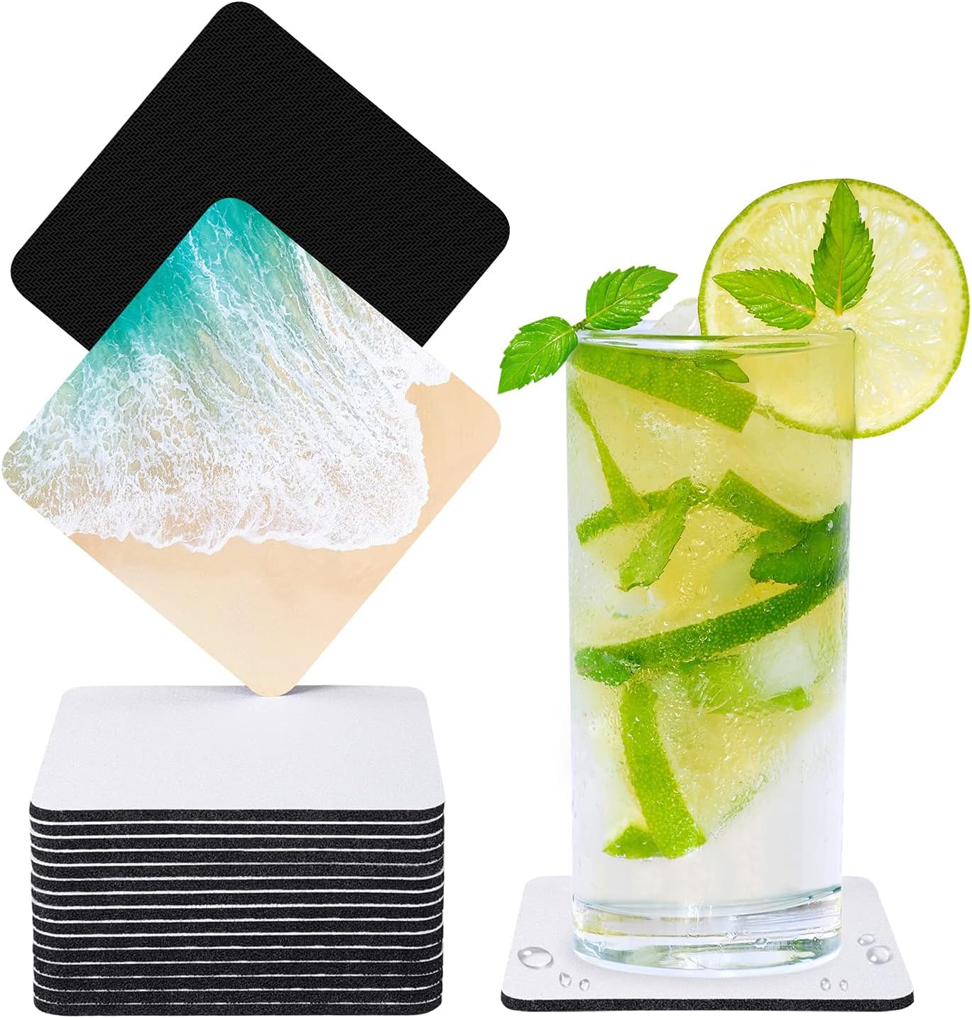Portavasos en blanco para sublimación, 50 unidades, almohadillas de goma cuadradas blancas para manualidades, sublimación, transferencia de calor,