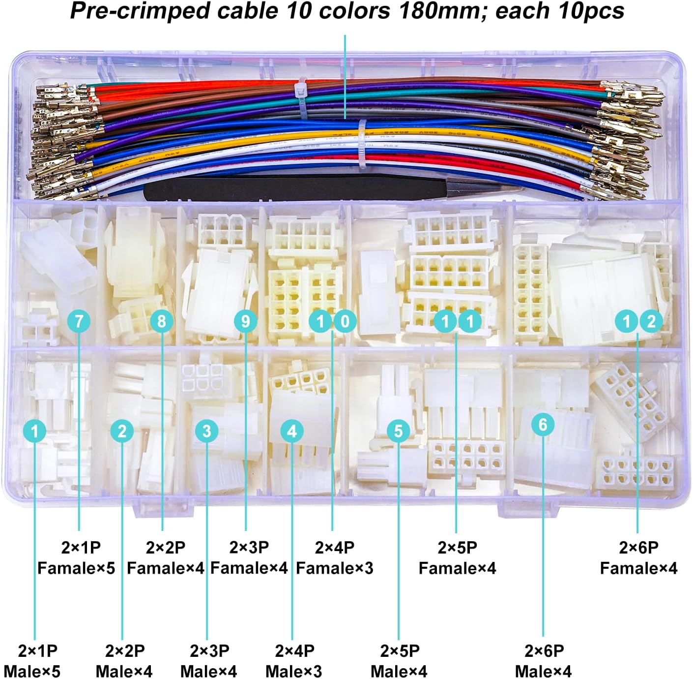 Molex 5557 – Kit de conectores de extensión macho y hembra de 0.165 in con cables preprensados de alta calidad de 20 AWG, conector adaptador de