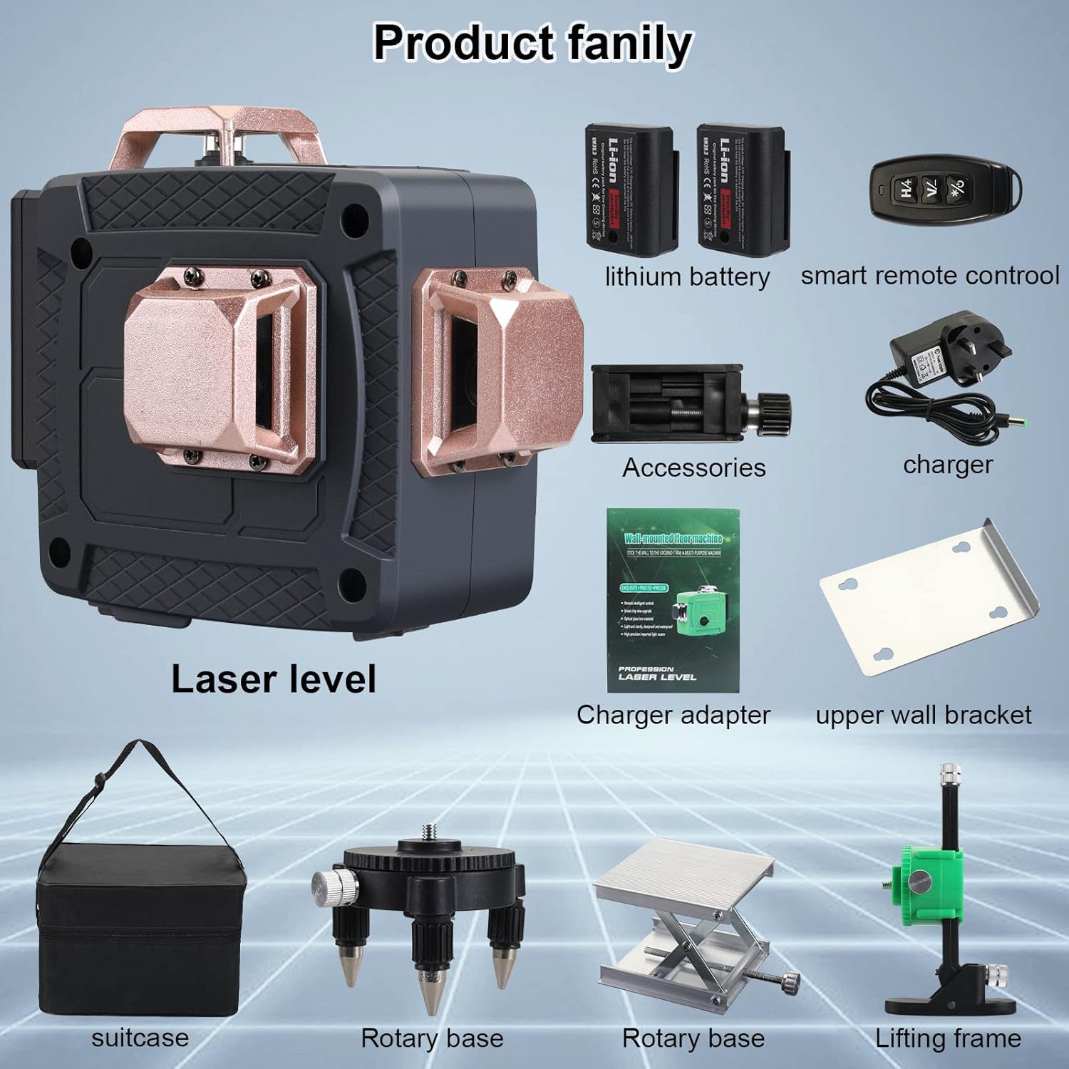 3 niveles láser 360, láser de línea 3D Fancyall con control remoto, nivel láser autonivelante cruzado, línea láser verde horizontal y vertical,
