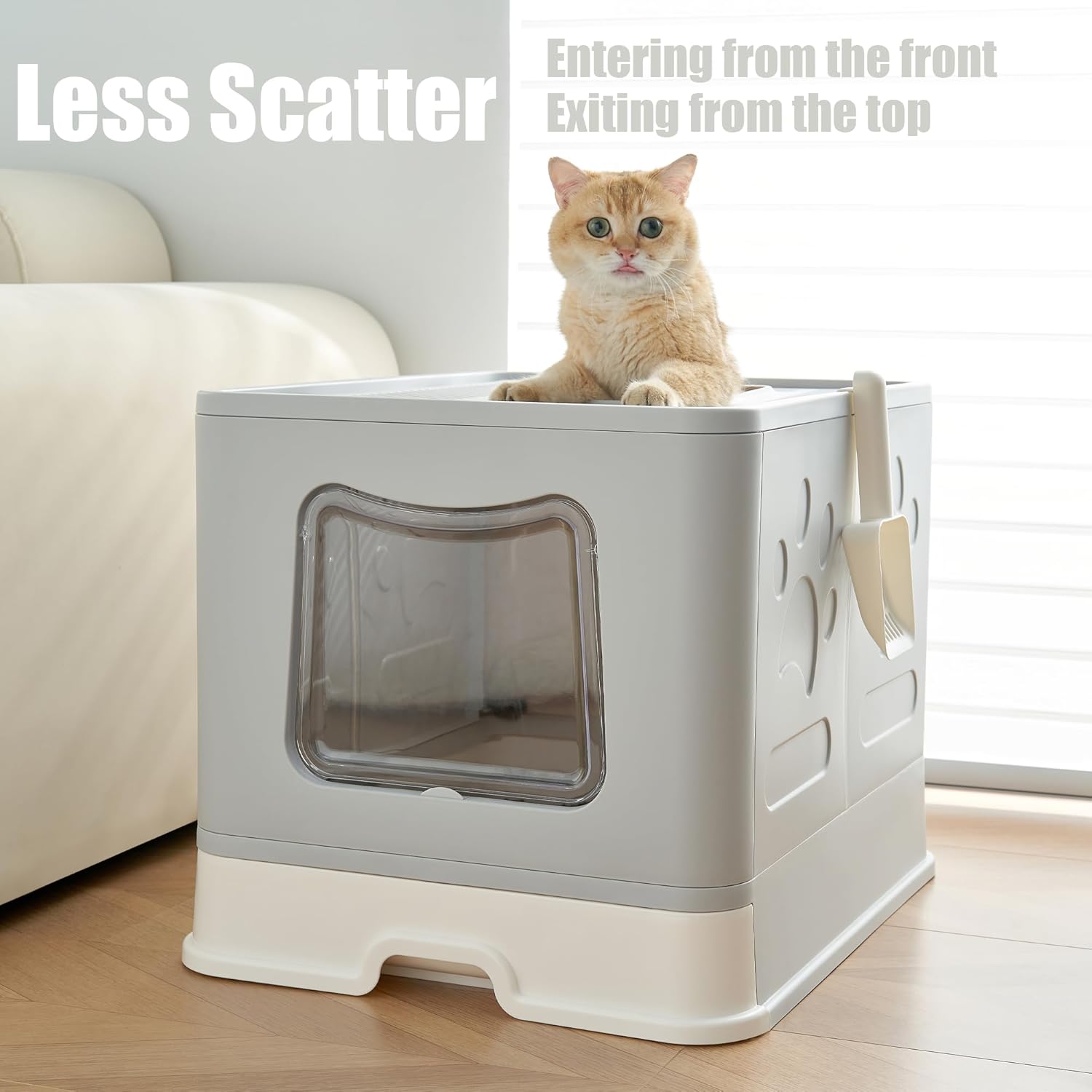 Vealind Caja de arena extragrande para gatos con tapa para gatos grandes o gatitos, caja de arena plegable con cuchara para varios gatos, caja de