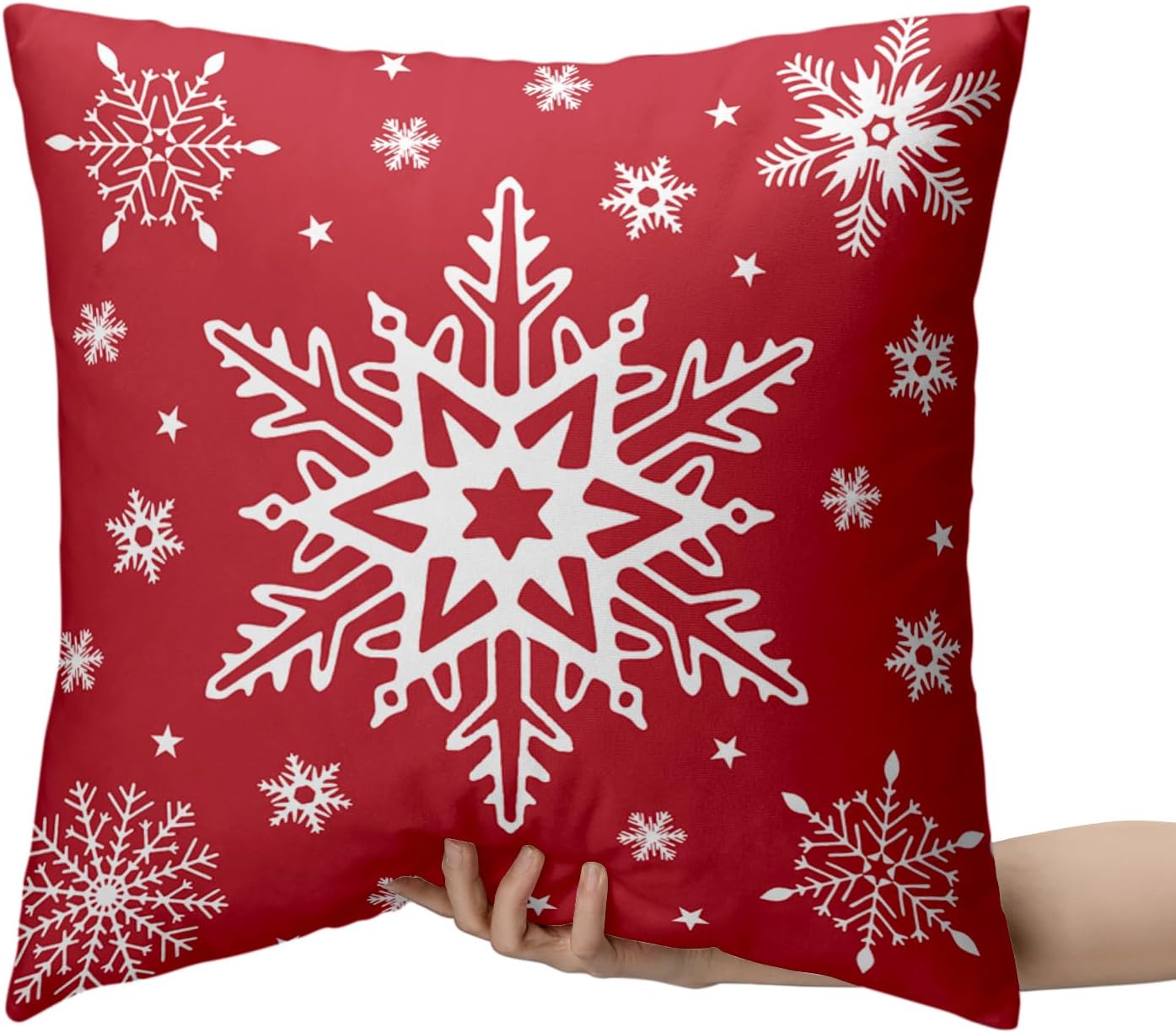 Kwlegh Juego de 2 fundas de almohada rojas de invierno de 18 x 18 pulgadas, juego de 2 almohadas de copos de nieve, fundas de almohada decorativas