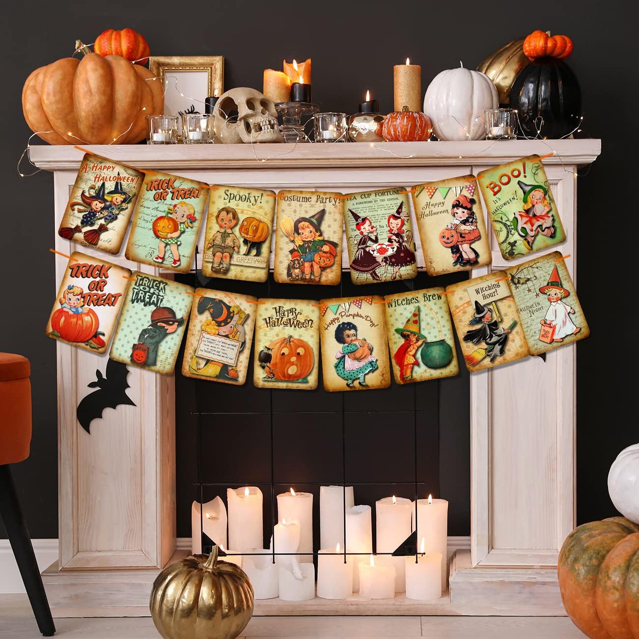 Decoración navideña de Halloween, pancarta de truco o trato, pancarta colgante de calabaza de estilo vintage de Halloween, decoración del hogar,