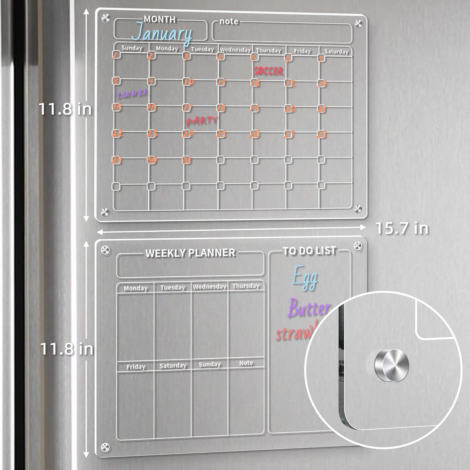 GOLIFE Calendario acrílico magnético para refrigerador, calendario de pizarra de borrado en seco para refrigerador, planificador reutilizable,
