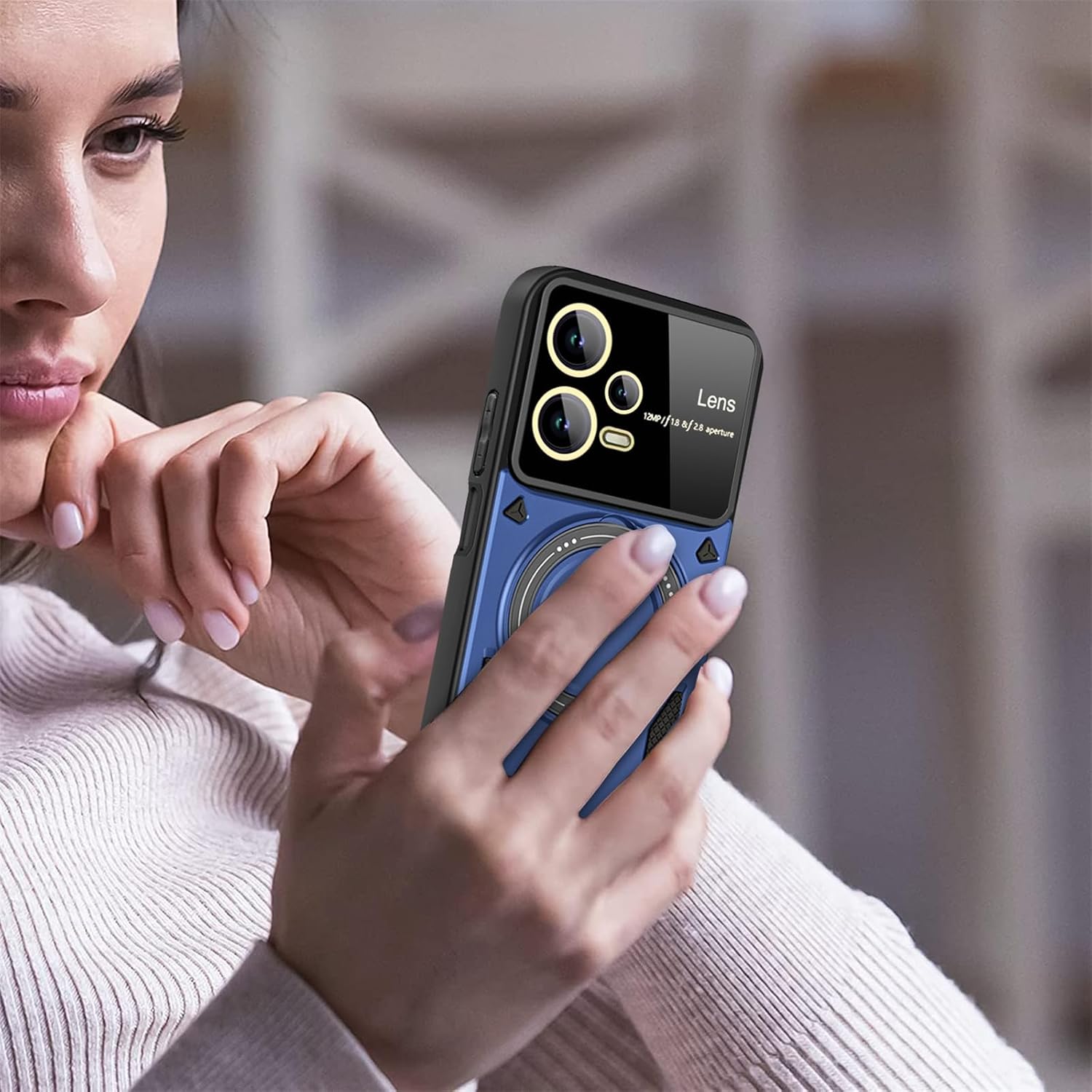 Ysnzaq Funda de lente de vidrio para Xiaomi Poco X5 ProRedmi Note 12 Pro 5G, cubierta de teléfono resistente a prueba de golpes con soporte de