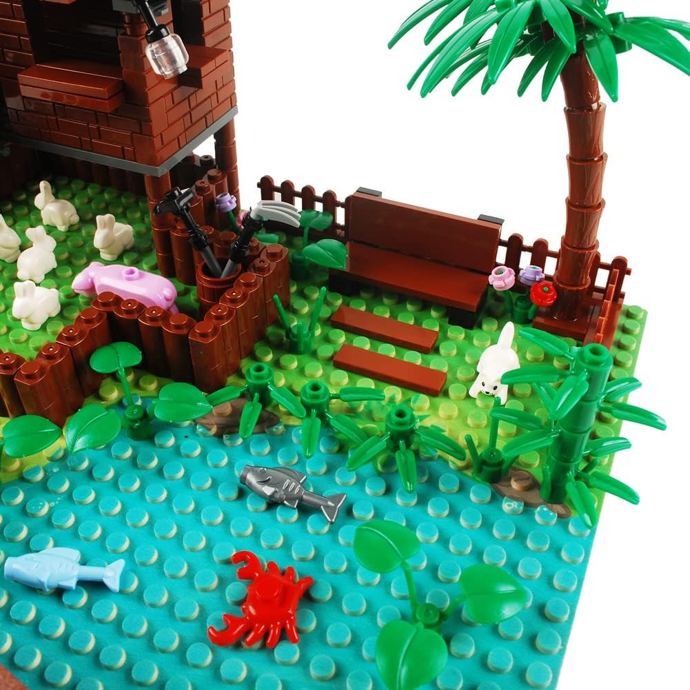 Bloques de construcción de granja de jardín, accesorios de sedería de parque, juego de plantas de ladrillos de construcción, juego de construcción