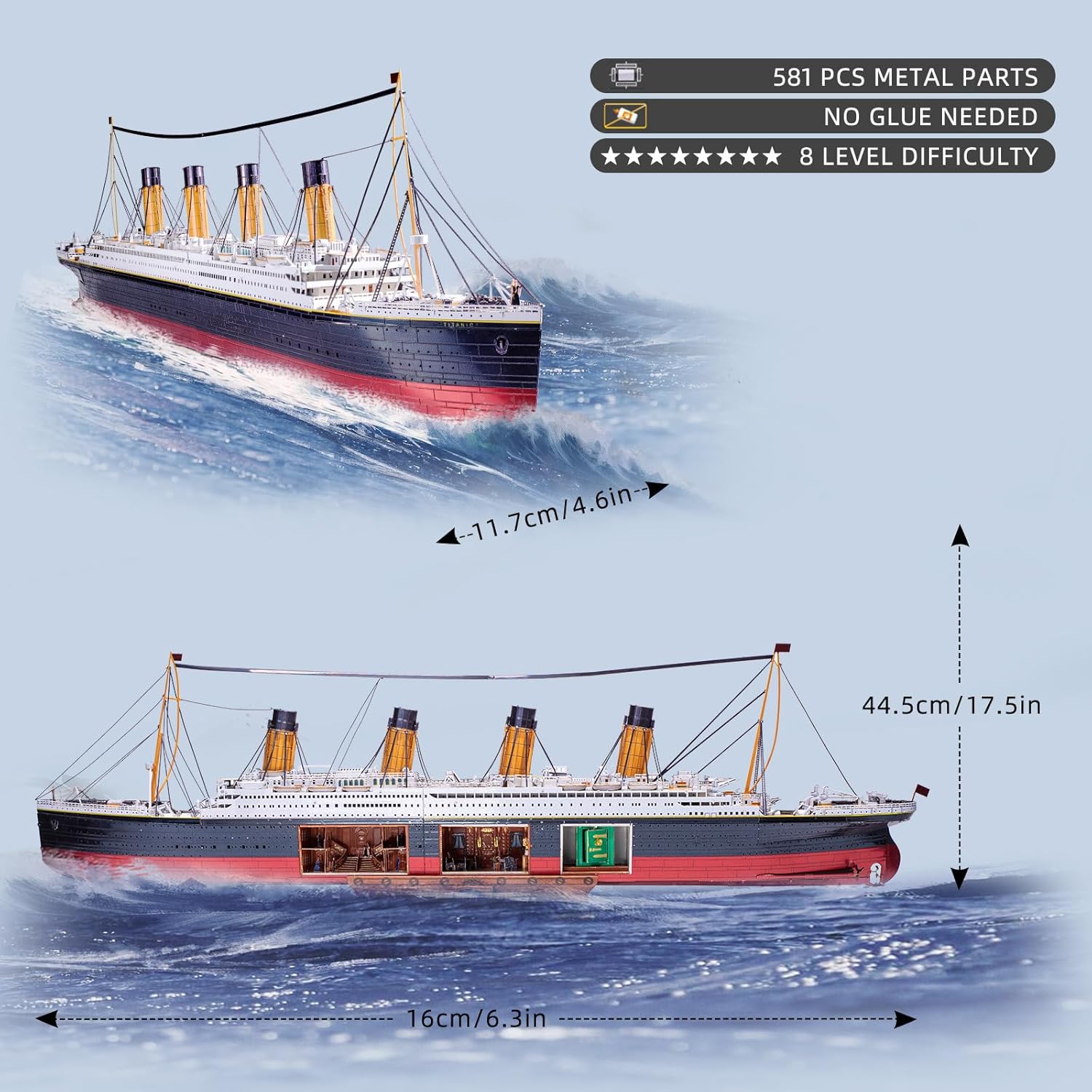 MU Rompecabezas de metal 3D para adultos, edificio de modelo de barco Titanic con iluminación LED, RMS Titanic Ocean Liner Kit de modelos de
