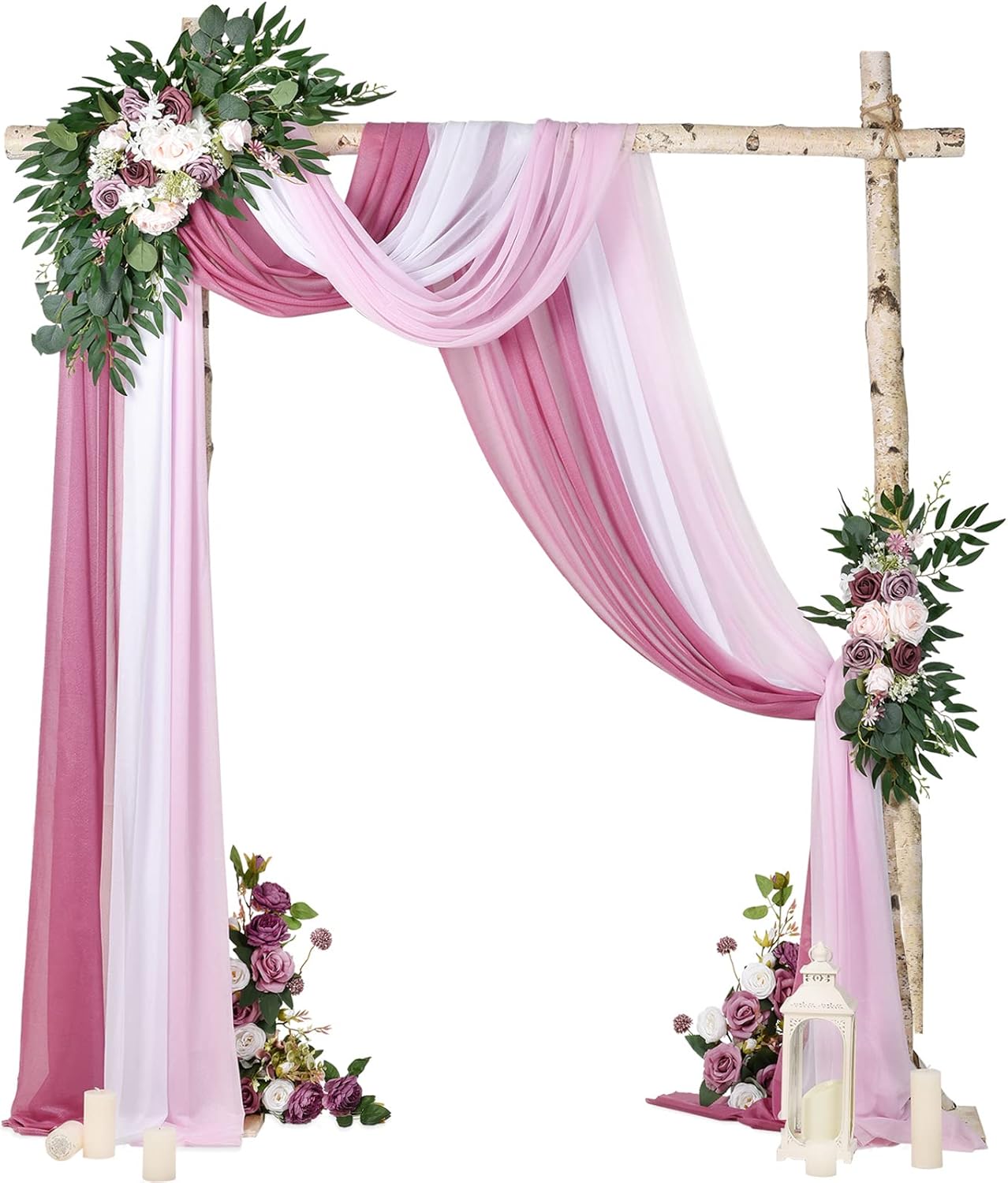 DearHouse 3 paneles de tela de tela perlada de 29.5 x 18 pies para telón de fondo transparente de boda (blanco + rosa + rubí profundo)