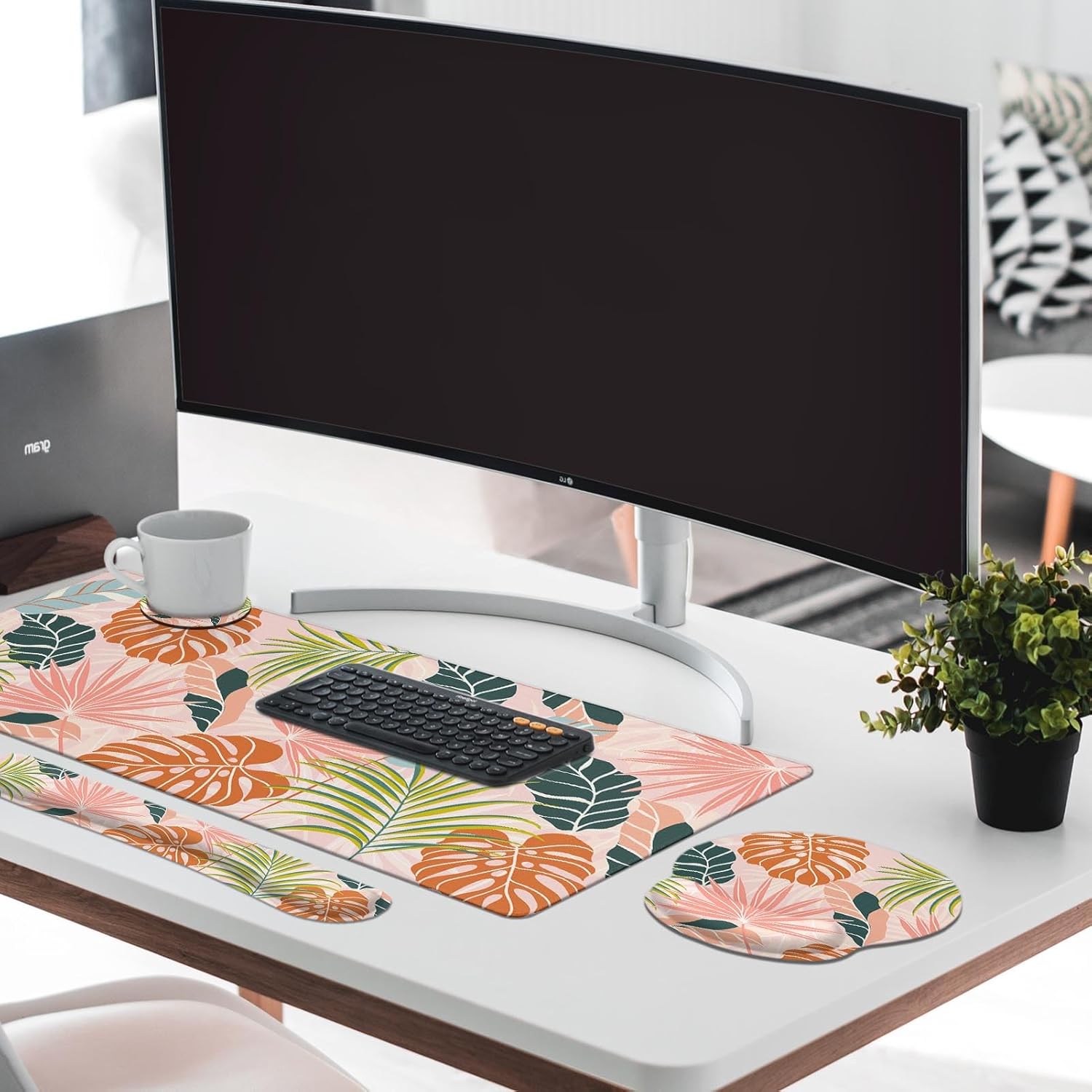 Britimes Juego de alfombrillas de mouse para teclado, alfombrilla de escritorio 4 en 1, reposamuñecas para teclado, reposamuñecas para mouse, juego