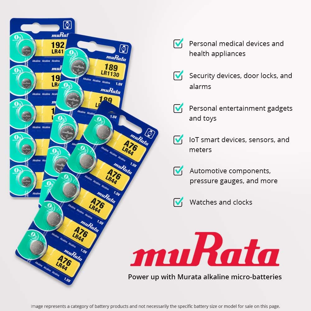 Murata Batería LR41 AG3 392A 1.55V Pila de Botón Alcalina (20 Baterías)