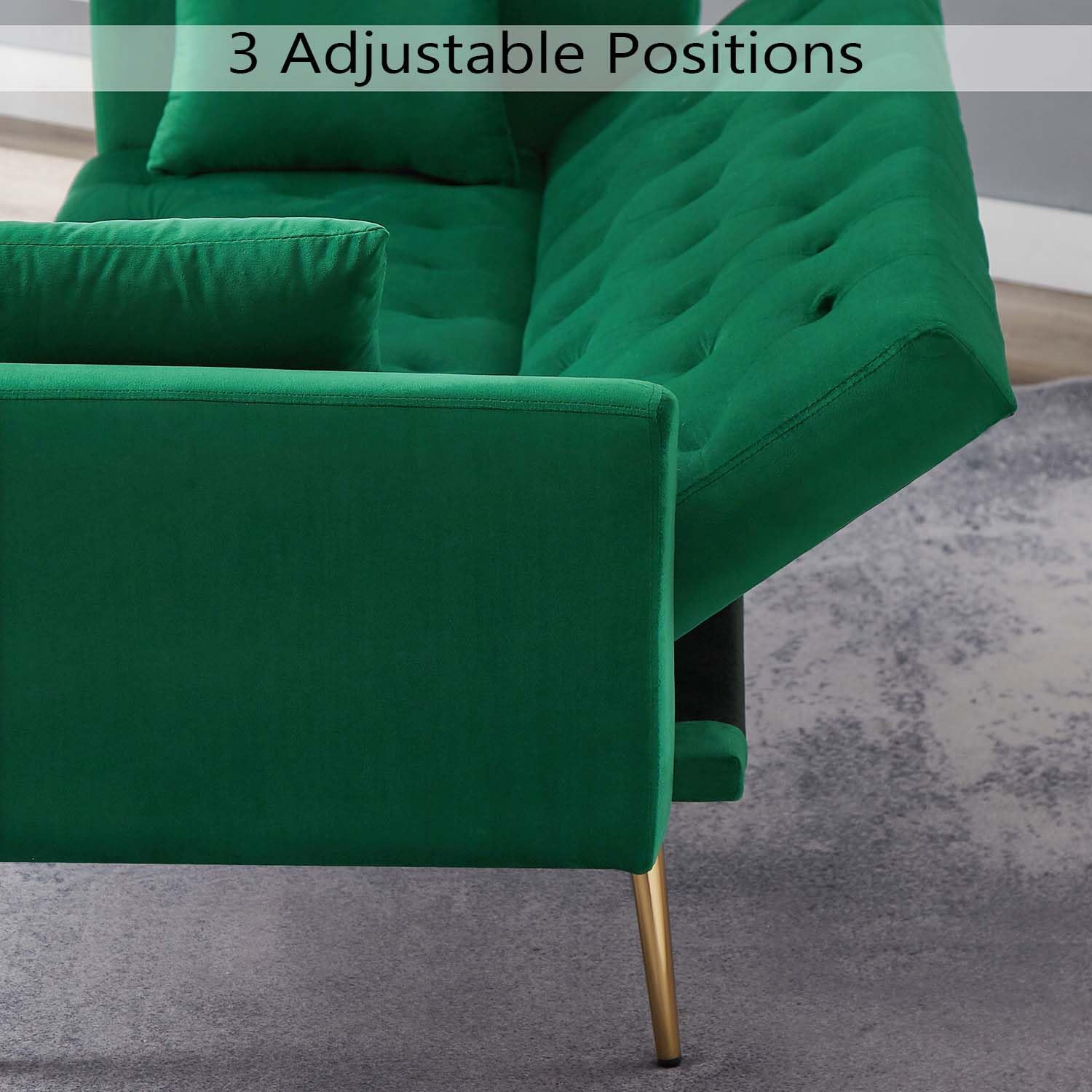 STELSIPLIY Sofá cama futón de terciopelo de 72 pulgadas con patas de metal y 2 almohadas, sofá cama moderno, sofá biplaza convertible tapizado con