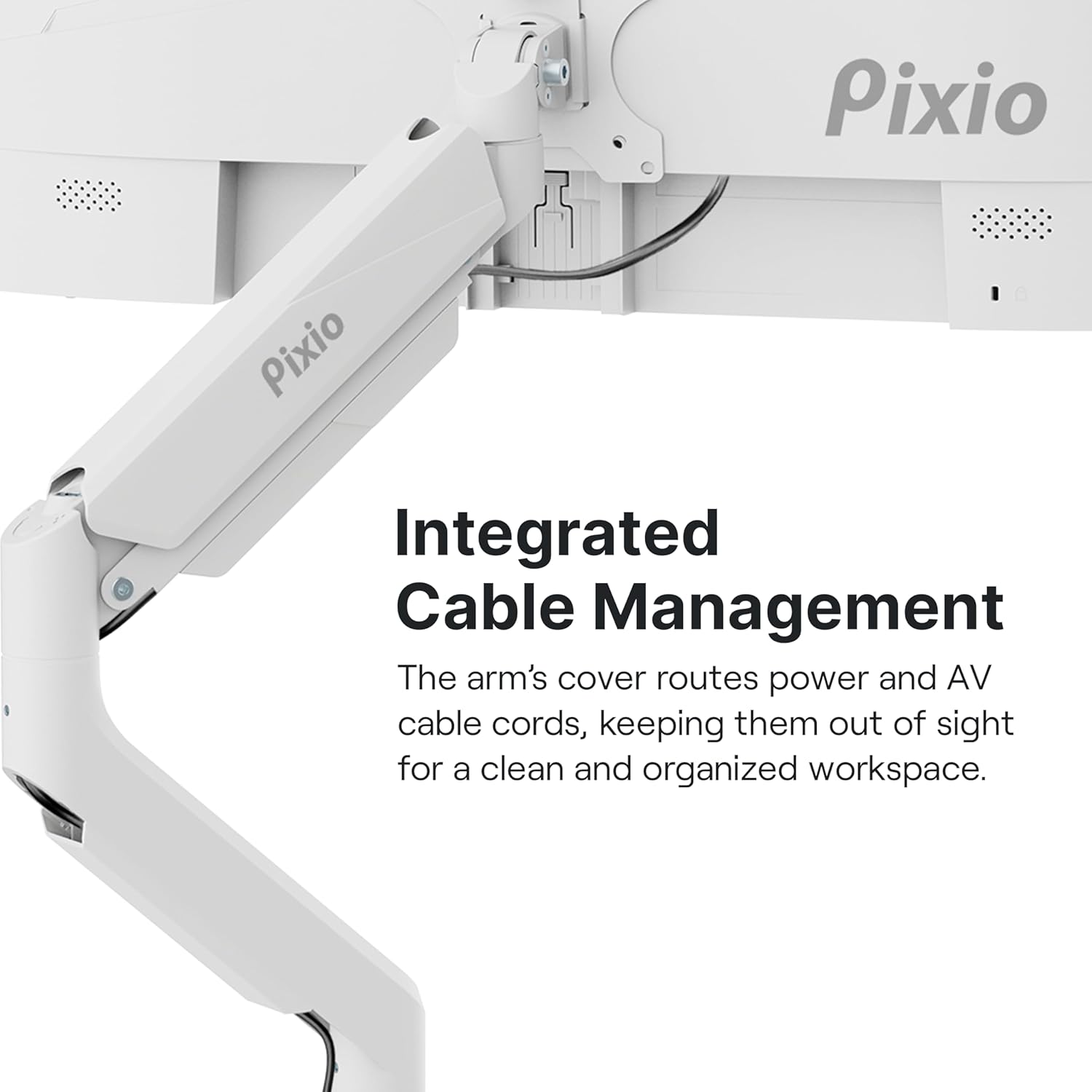 Pixio PS2D – Soporte de escritorio con brazo para monitor doble, color blanco, ultraancho, de alta calidad, se adapta a dos monitores de hasta 35