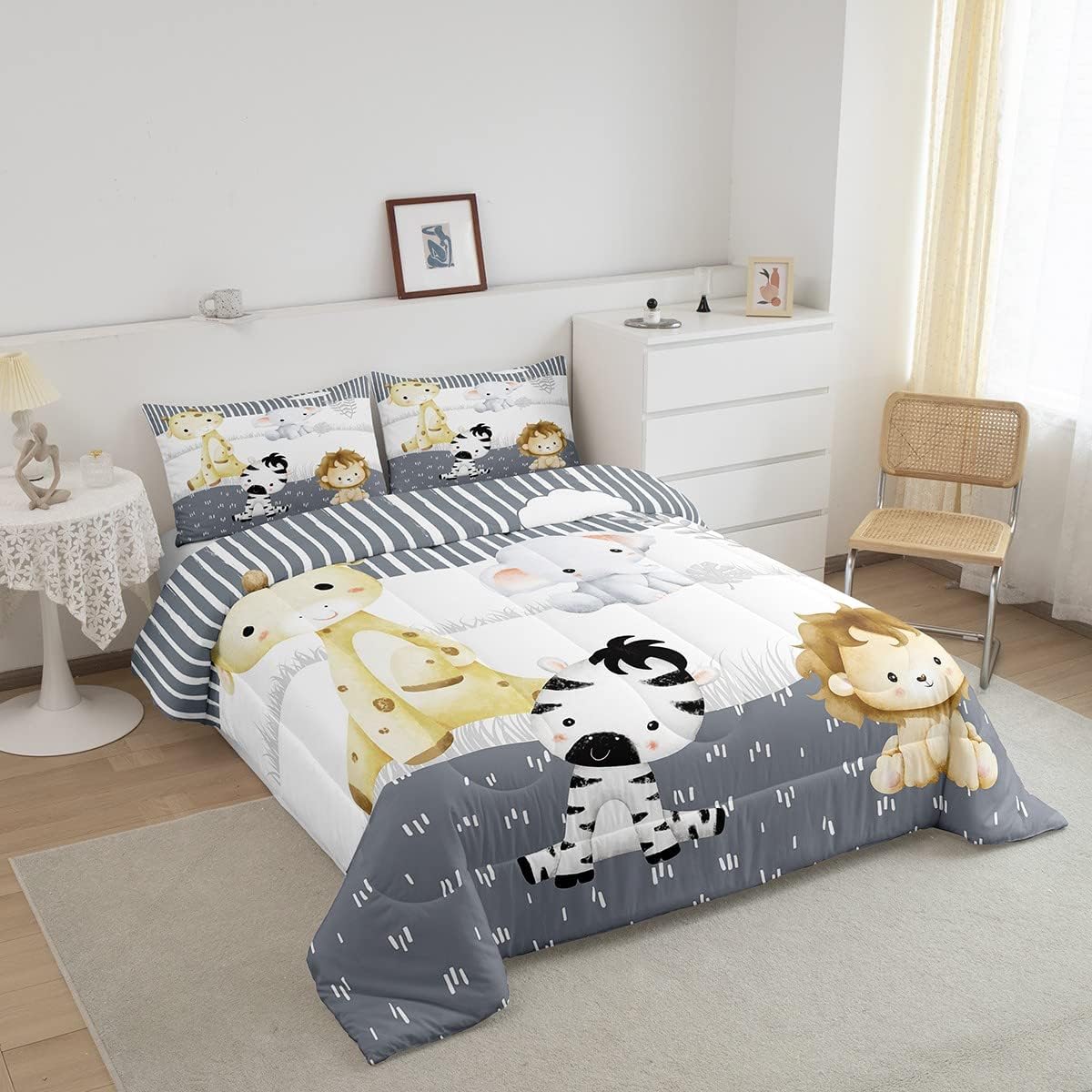 Juego de edredón de animales lindos Kawaii, juego de ropa de cama de león para niños, niñas, mujeres, adultos, edredón de cebra y jirafa, juego de