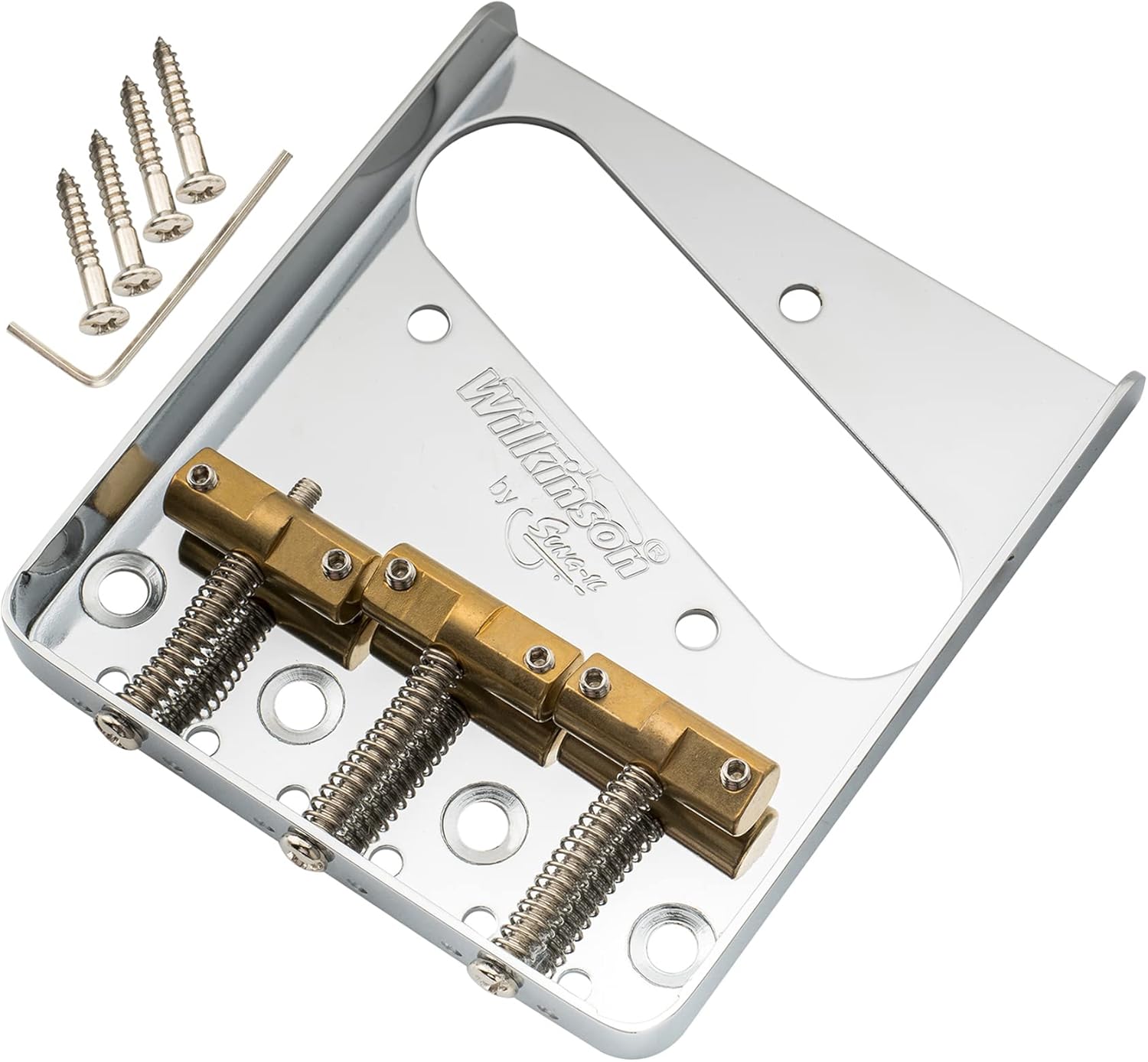 Wilkinson WTB Brass Compensated 3-Saddle Guitar Telecaster Bridge Asamblea para Fender Tele Style Piezas de repuesto de guitarra eléctrica, cromo