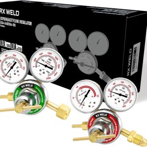 RX WELD Reguladores de oxígeno y acetileno CGA540 y CGA510- Compatible con corte de antorcha de gas de soldadura estilo V, mango en T RX WELD Reguladores de oxígeno y acetileno CGA540 y CGA510- Compatible con corte de antorcha de gas de soldadura estilo V, mango en T