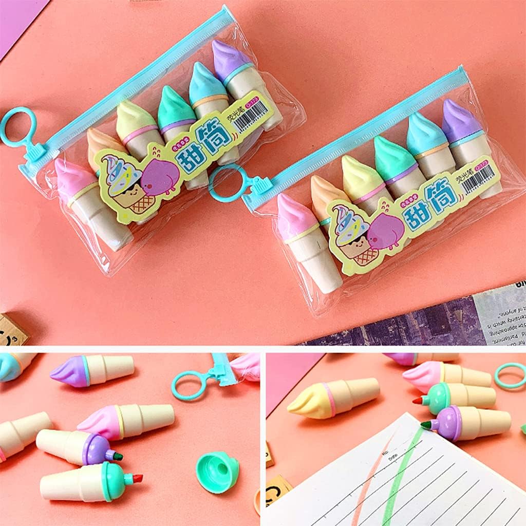 6pcs lindo mini rotulador kawaii dibujos animados helado rotuladores fluorescentes escuela oficina papelería suministro helado rotulador