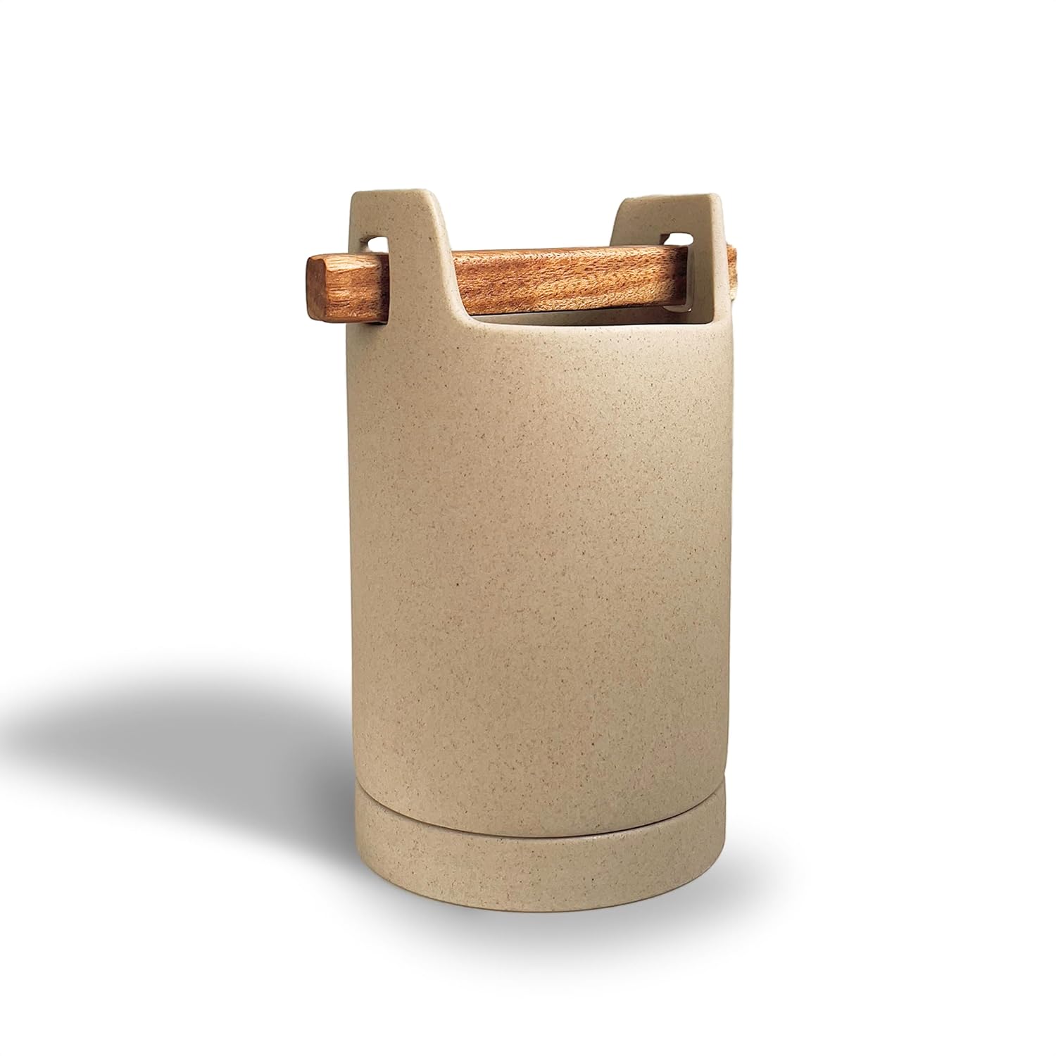 Soporte para utensilios de cocina con mango de madera de acacia, almacenamiento de utensilios, organizador, soporte para utensilios de encimera,