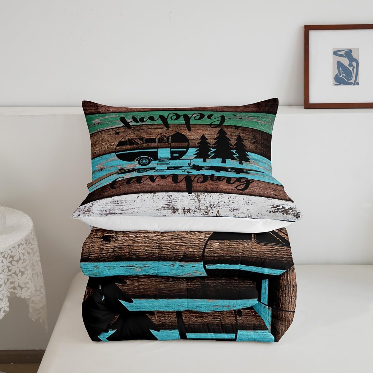 Castle Fairy Juego de edredón y edredón de madera vintage con diseño de granero, tamaño King, colección de cama ultra suave, ropa de cama de estilo