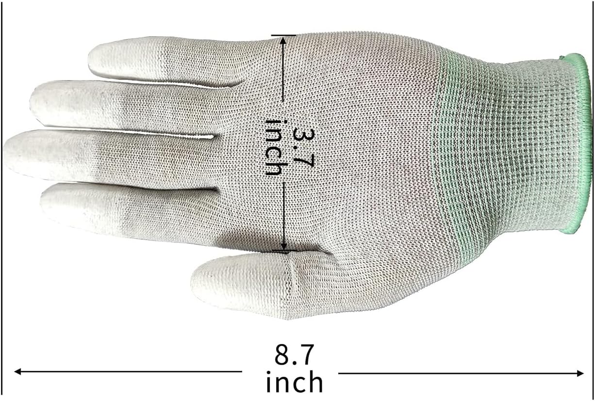 ABCISI Guantes de trabajo, guantes ESD, guantes de fibra de carbono de alta resistencia, guantes antiestáticos, antideslizantes, mediano, 10 pares
