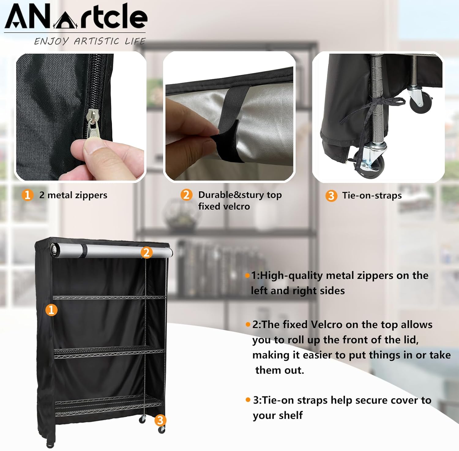 ANartcle Cubiertas de estante para estantes de alambre, 600D impermeable y a prueba de polvo, se adapta a 5 niveles ajustable resistente unidad de