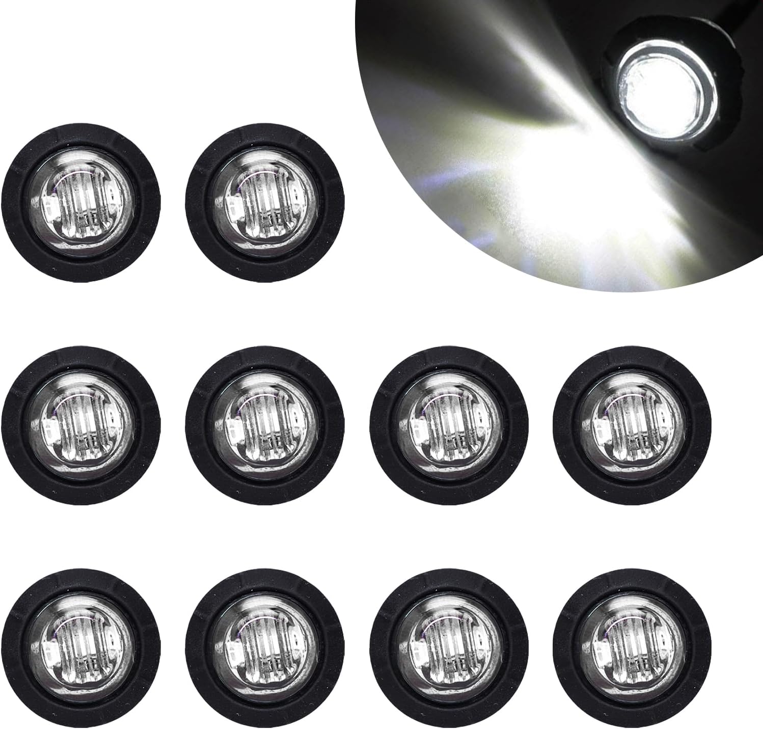 10 luces LED redondas de 34 de pulgada y 12 V para camión, luz indicadora de señal de marcador lateral en miniatura, luz LED de cristal de hueco,
