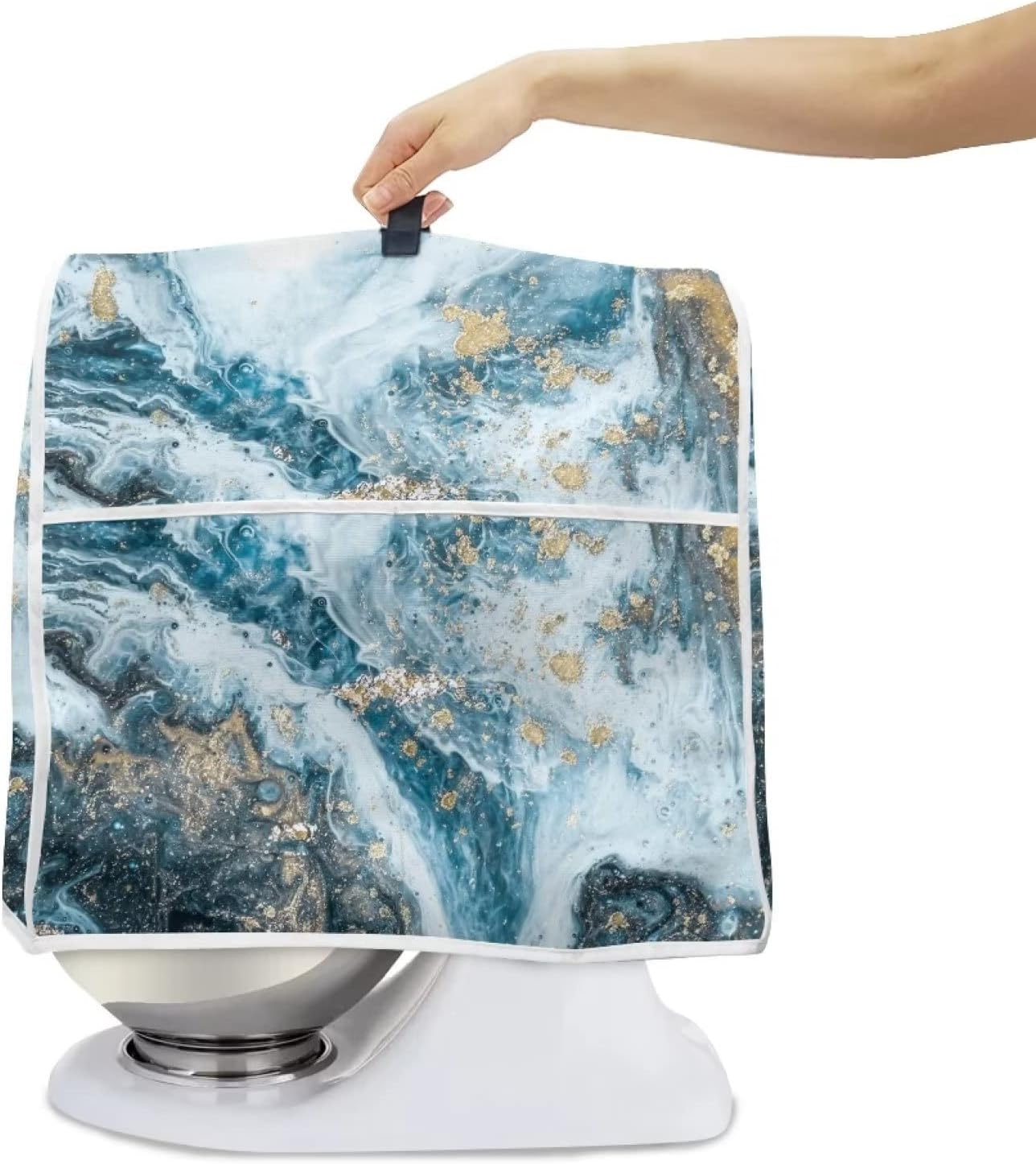 JOAIFO Cubierta para mezclador de cocina con estampado de mármol azul para batidora de pie, cubierta antipolvo para mezclador de 5 cuartos de galón