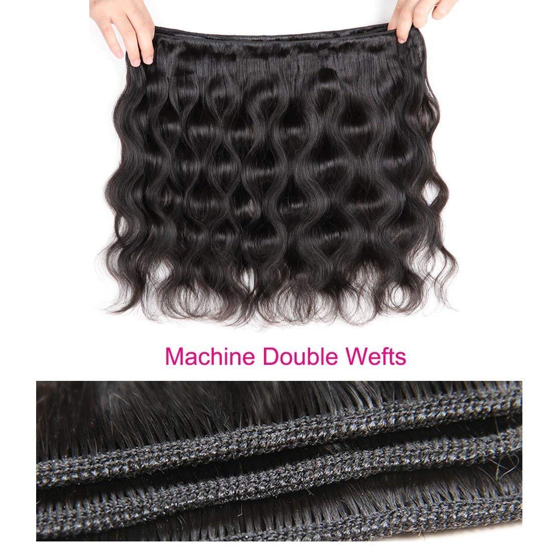 3 manojos de cabello humano virgen brasileño ondulado de 14, 16, 18 pulgadas, 100% sin procesar, 3 manojos de extensiones de cabello ondulado negro
