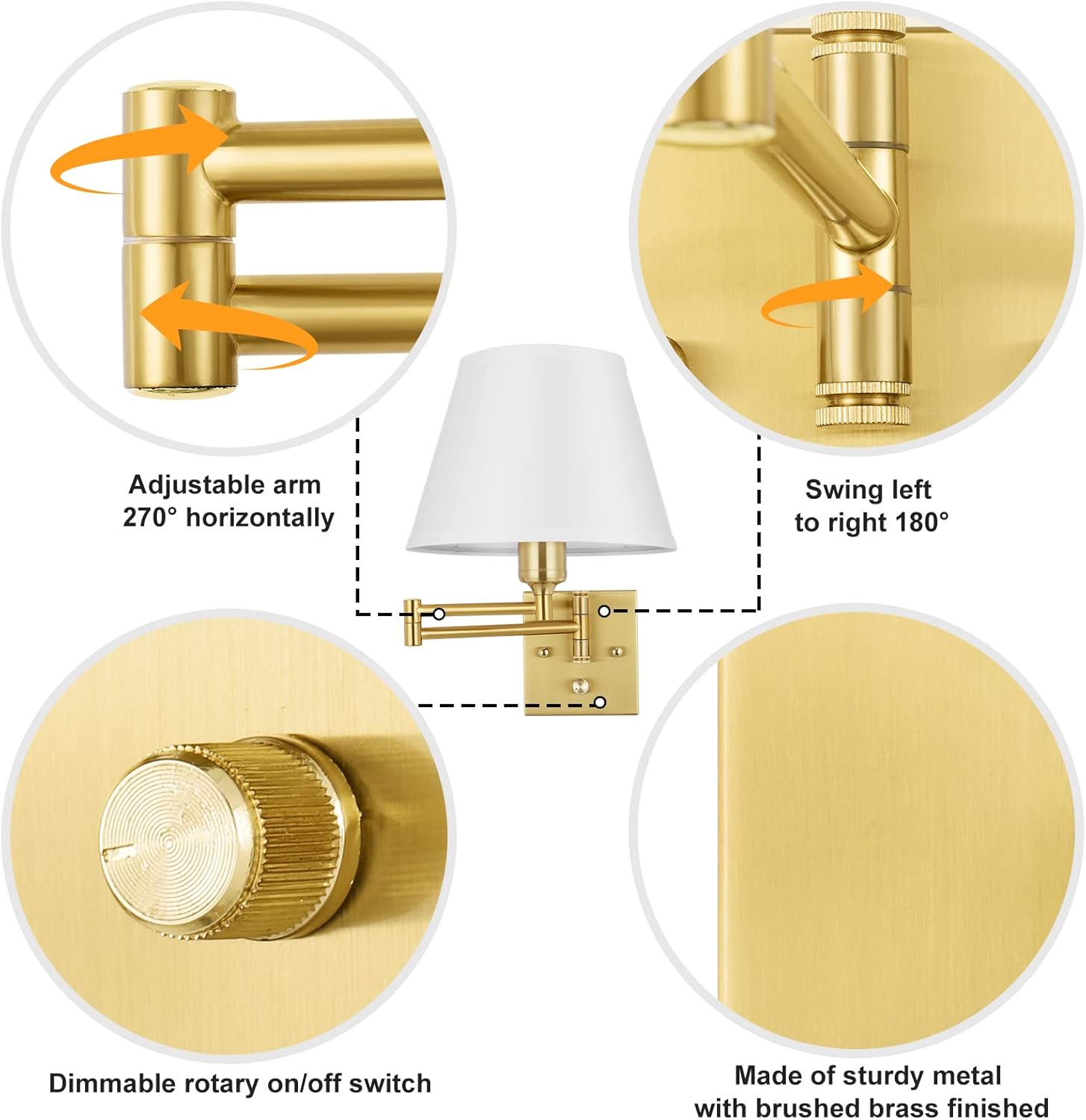 TRLIFE Aplique de pared regulable, control remoto de atenuación 10-100% y temperatura de color ajustable 2700K-6500K luces de pared de latón