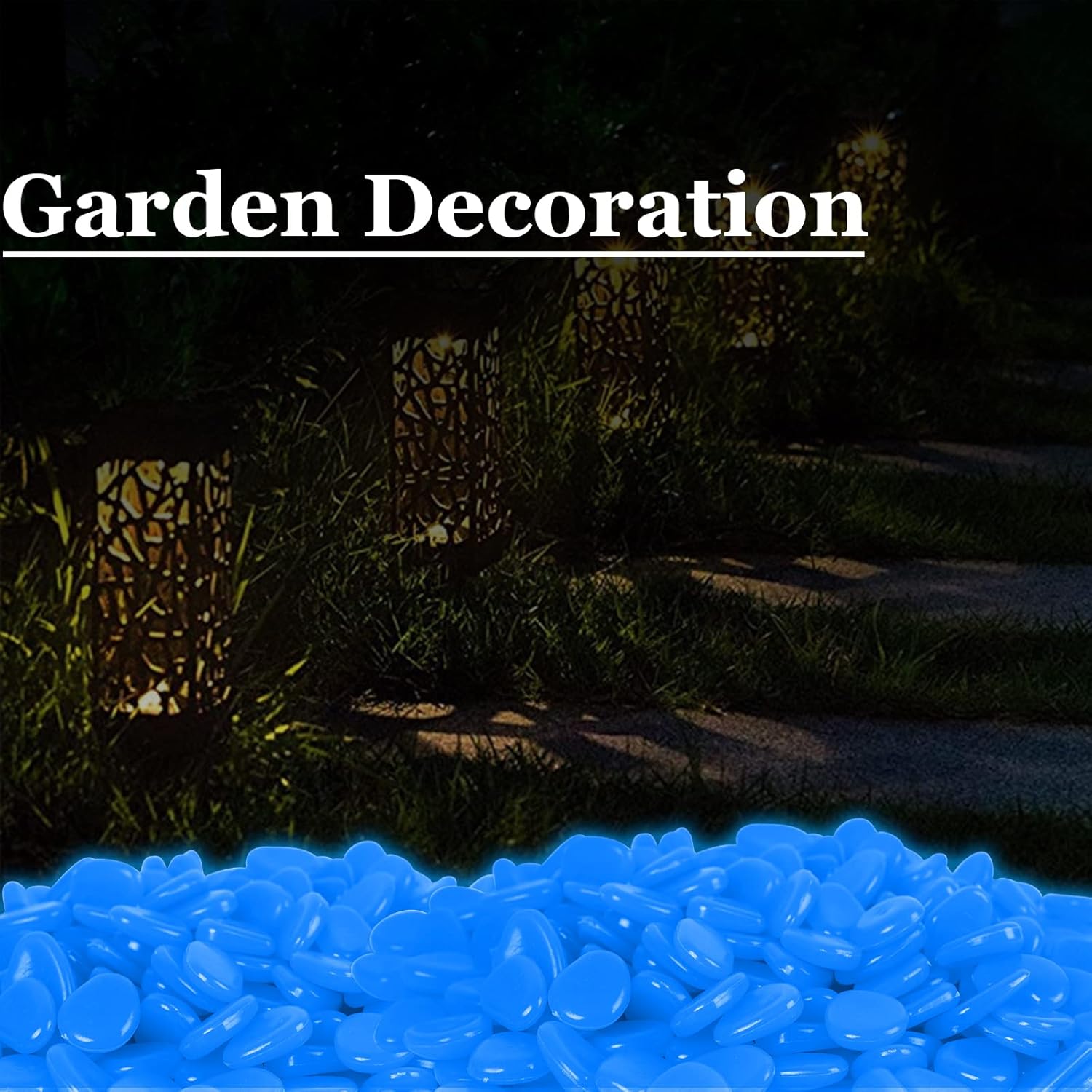 Oubest Piedras brillantes que brillan en la oscuridad, piedras brillantes de larga duración para decoración de jardín, pecera, acuario, decoración