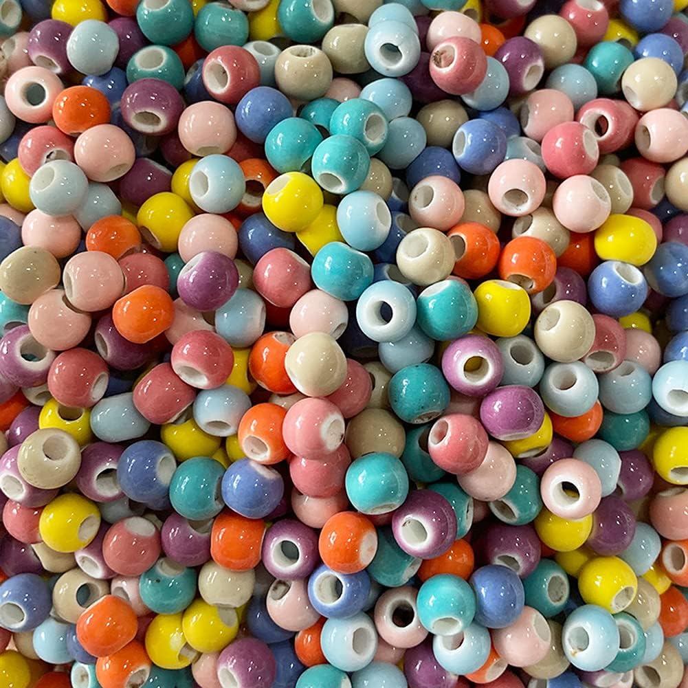 lasenersm Cuentas redondas de cerámica sueltas de 5.29 oz (alrededor de 590 piezas) cuentas redondas de porcelana espaciadoras redondas hechas a